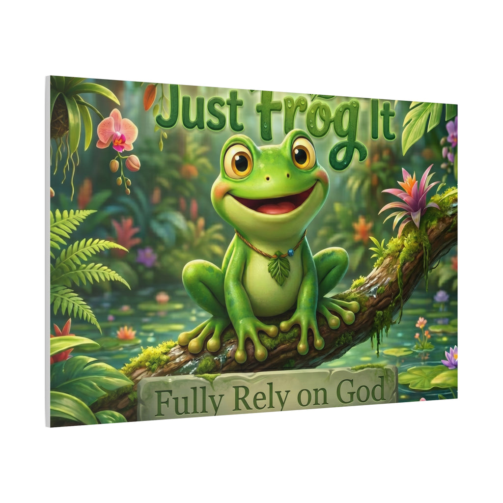Just Frog It Canvas Wall Art — "Fully Rely on God" Inspirational Frog Print