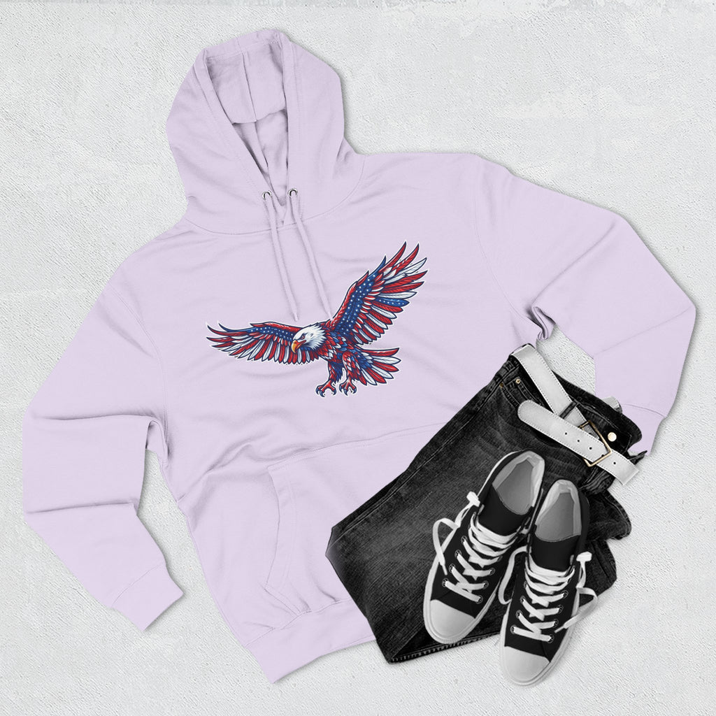 Eagle Flight Hoodie — Patriotic Red & Blue Soaring Eagle Graphic