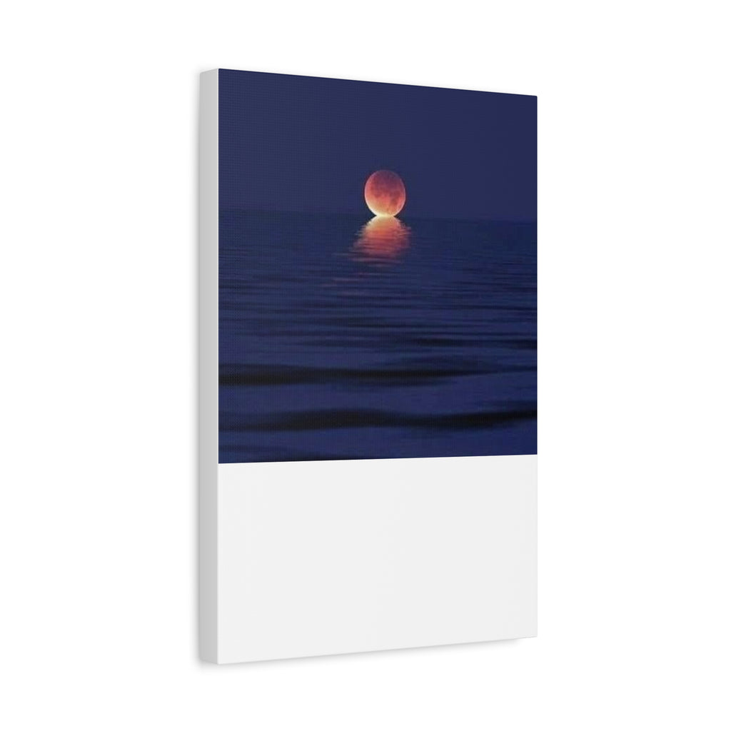 Lunar Reflection Canvas Art — Moonrise Over Calm Sea Stretched Matte Wall Art