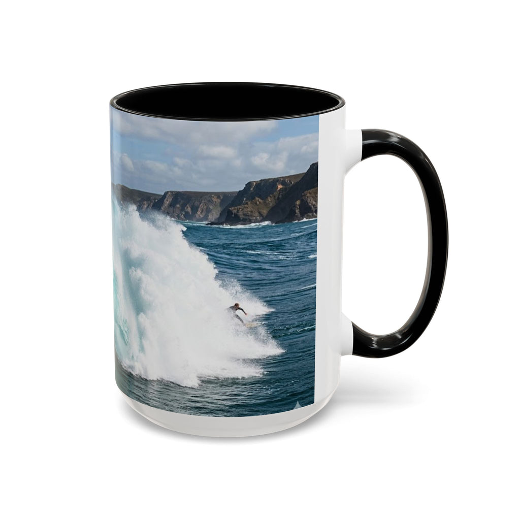 Surfing Wave Accent Coffee Mug — Ocean Beach Surfboard Photo 11/15oz