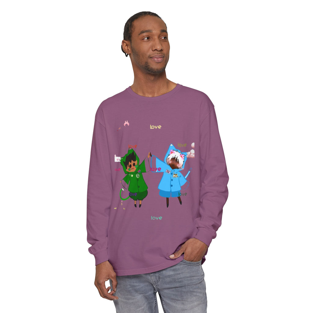 Cute Rainbow Cats Holding Hands Long Sleeve Tee – "Love" Graphic