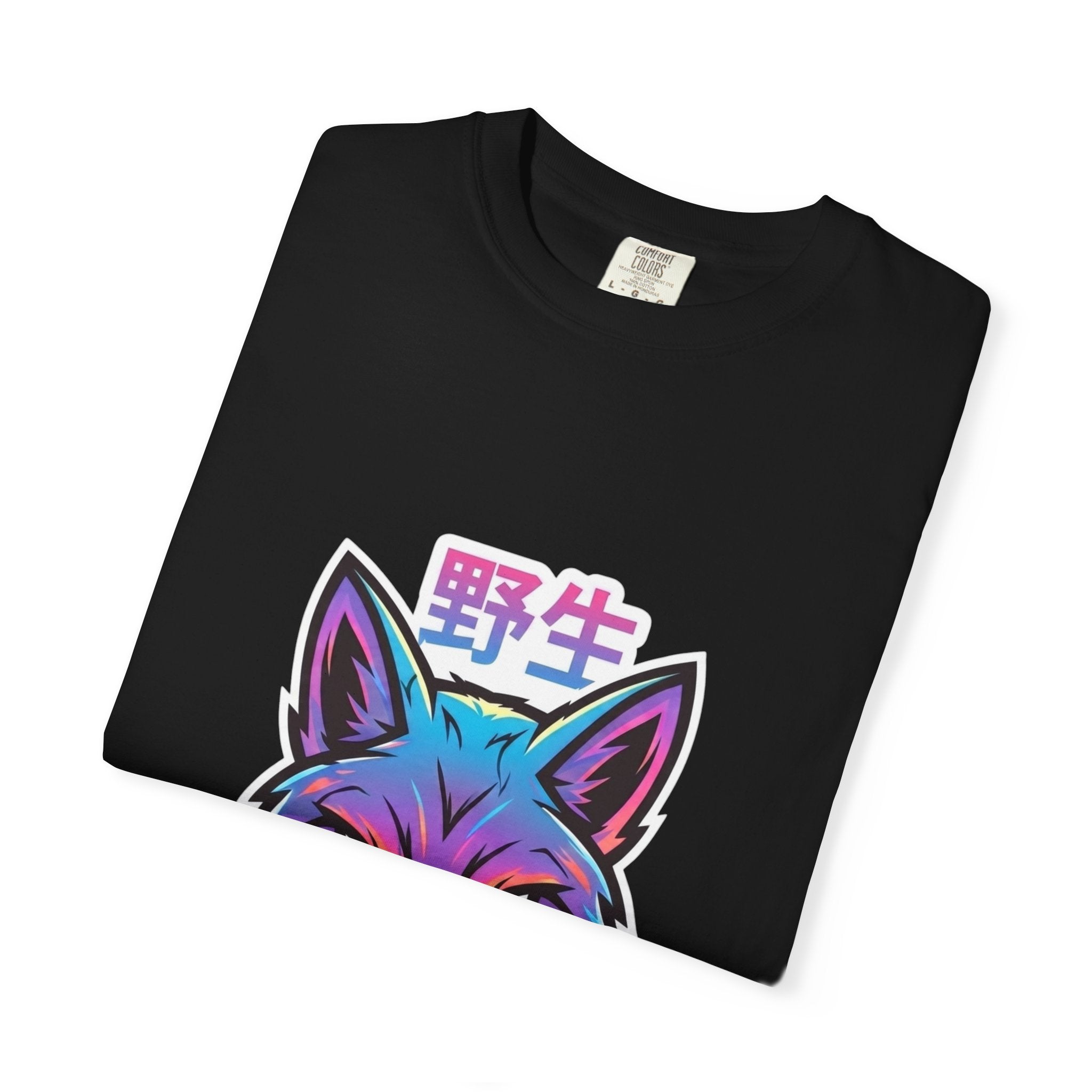 Neon Fox Graphic T-Shirt — Wild (野生) Japanese Kanji Tee