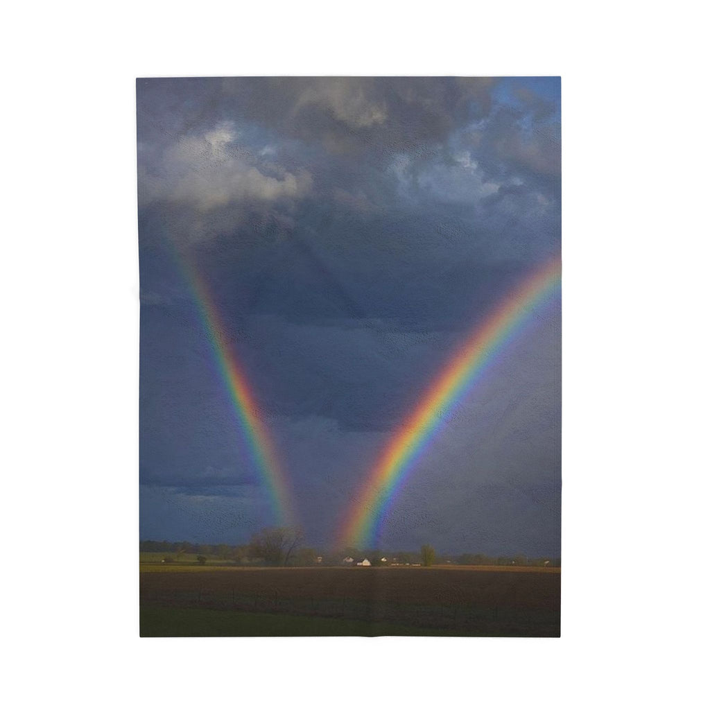 Rainbow Double Arc Velveteen Plush Blanket — Soft Cozy Throw with Double Rainbow Photo Print