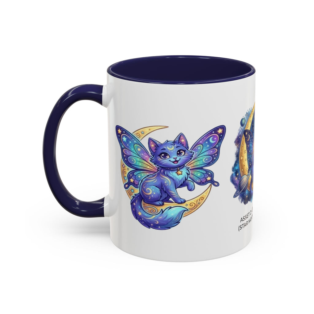 Cosmic Kitty Accent Coffee Mug — Magical Moon & Planets Cat Design (11/15oz)