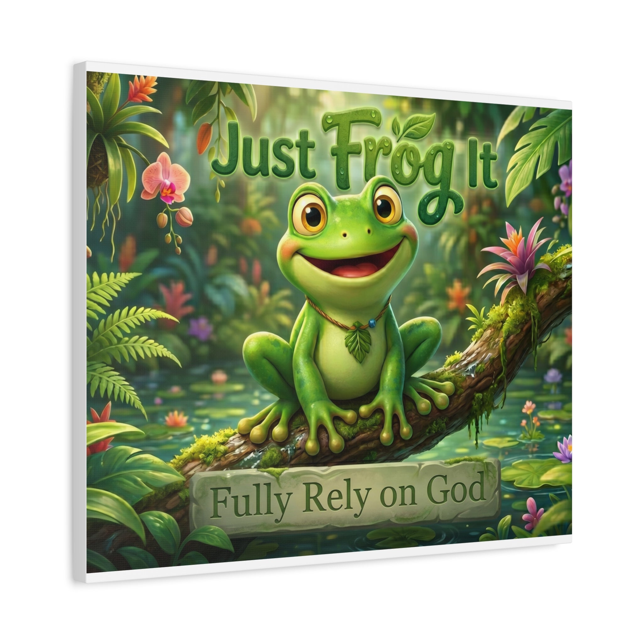 Just Frog It Canvas Wall Art — "Fully Rely on God" Inspirational Frog Print