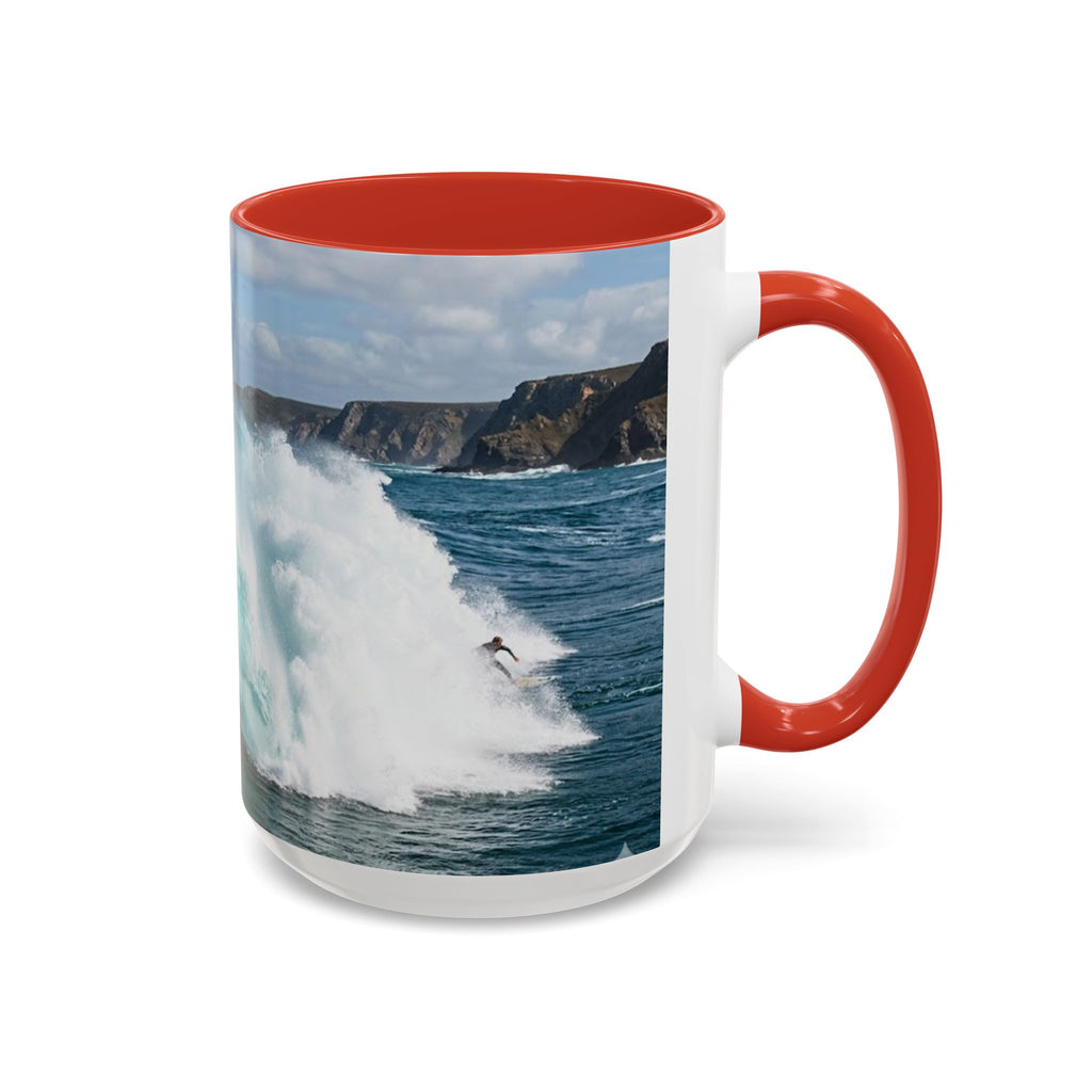 Surfing Wave Accent Coffee Mug — Ocean Beach Surfboard Photo 11/15oz