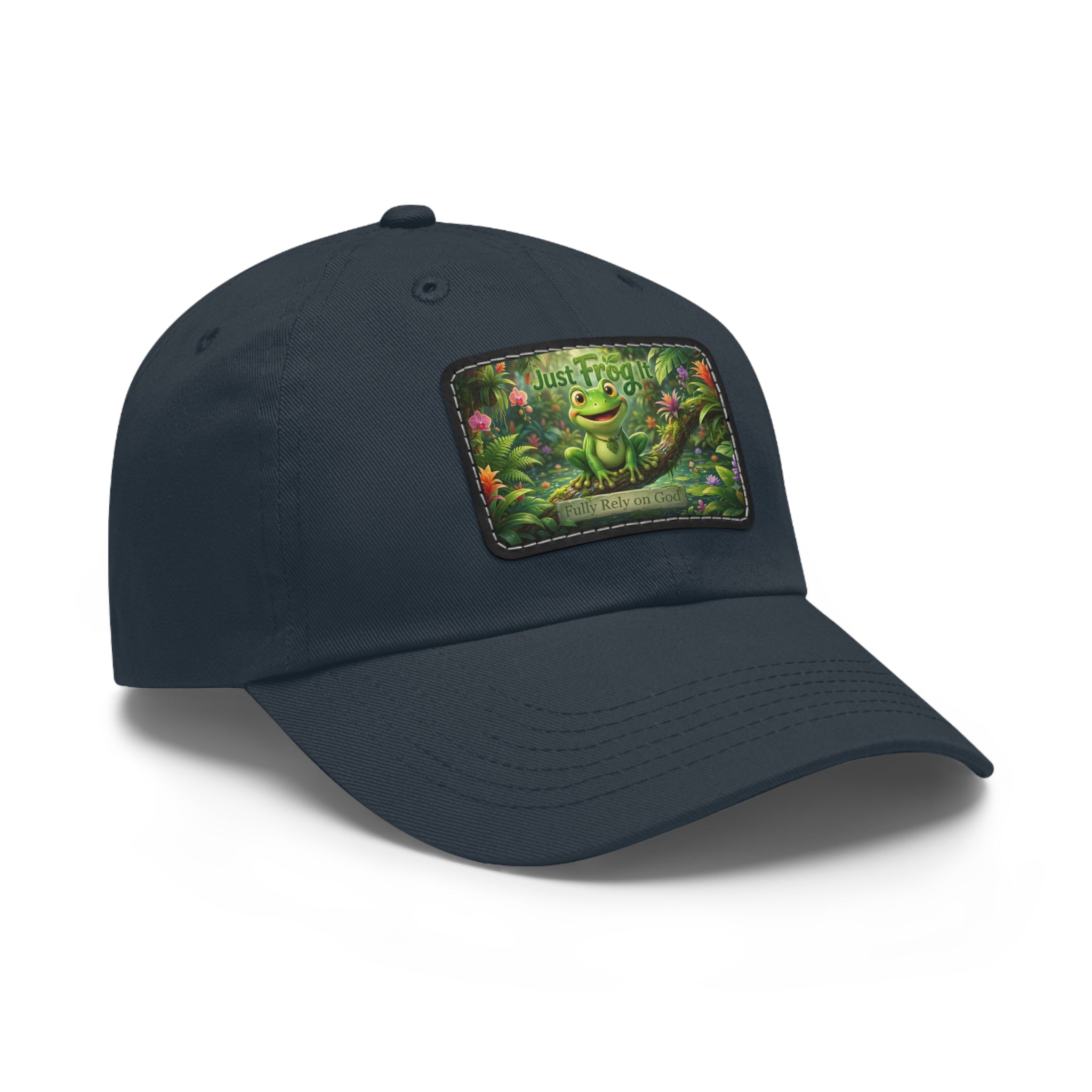 Frog Patch Dad Hat — 'Just Frog It' Leather Patch Baseball Cap