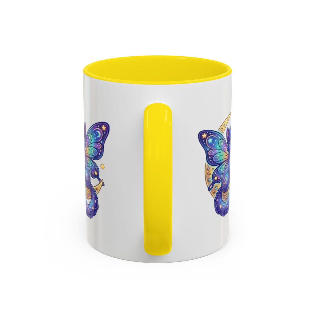 Cosmic Kitty Accent Coffee Mug — Magical Moon & Planets Cat Design (11/15oz)