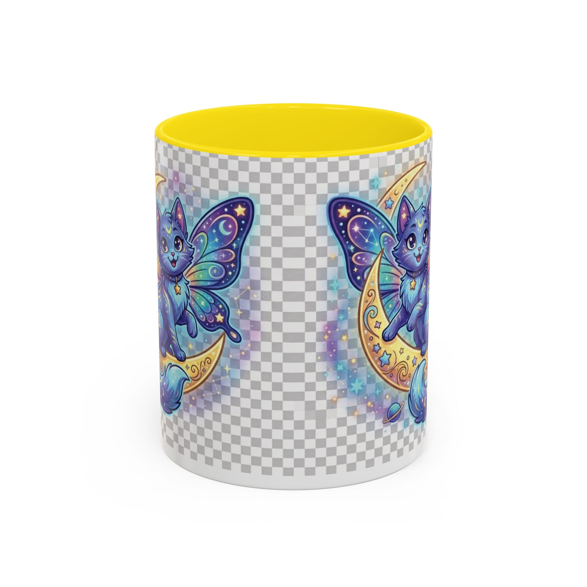 Magic Moon Cat Accent Mug — Cute Fantasy Butterfly Kitty Coffee Cup (11/15oz)