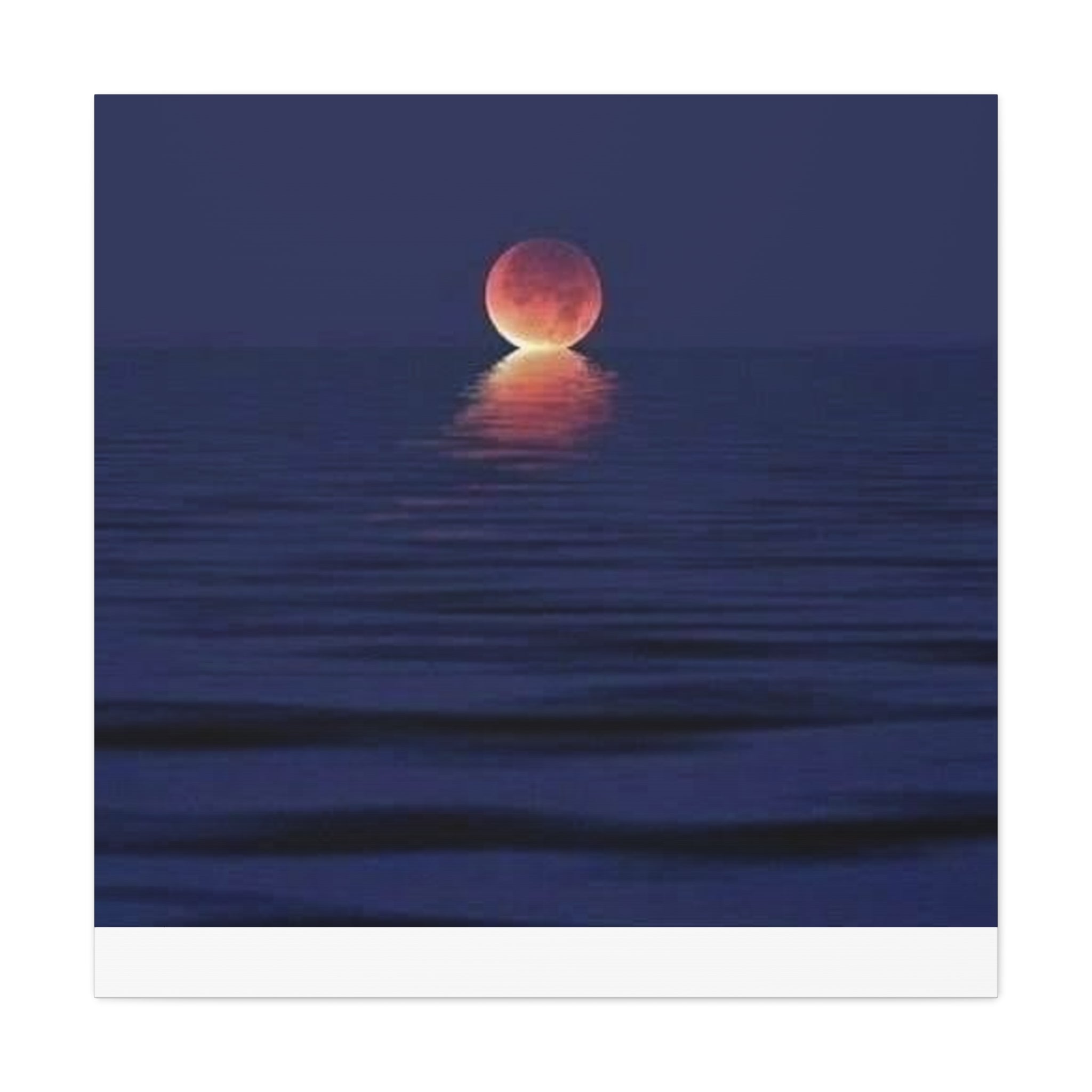 Lunar Reflection Canvas Art — Moonrise Over Calm Sea Stretched Matte Wall Art
