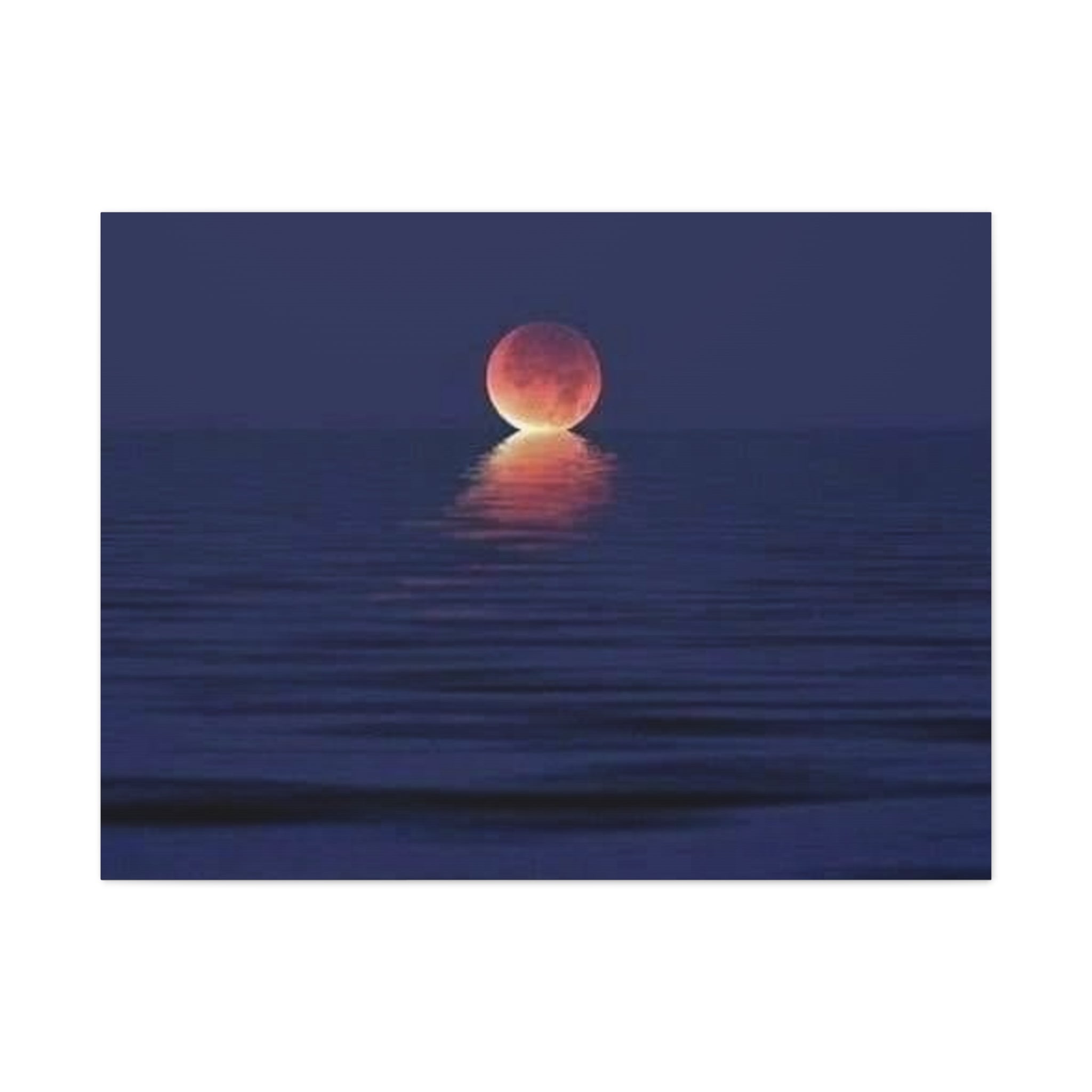 Lunar Reflection Canvas Art — Moonrise Over Calm Sea Stretched Matte Wall Art