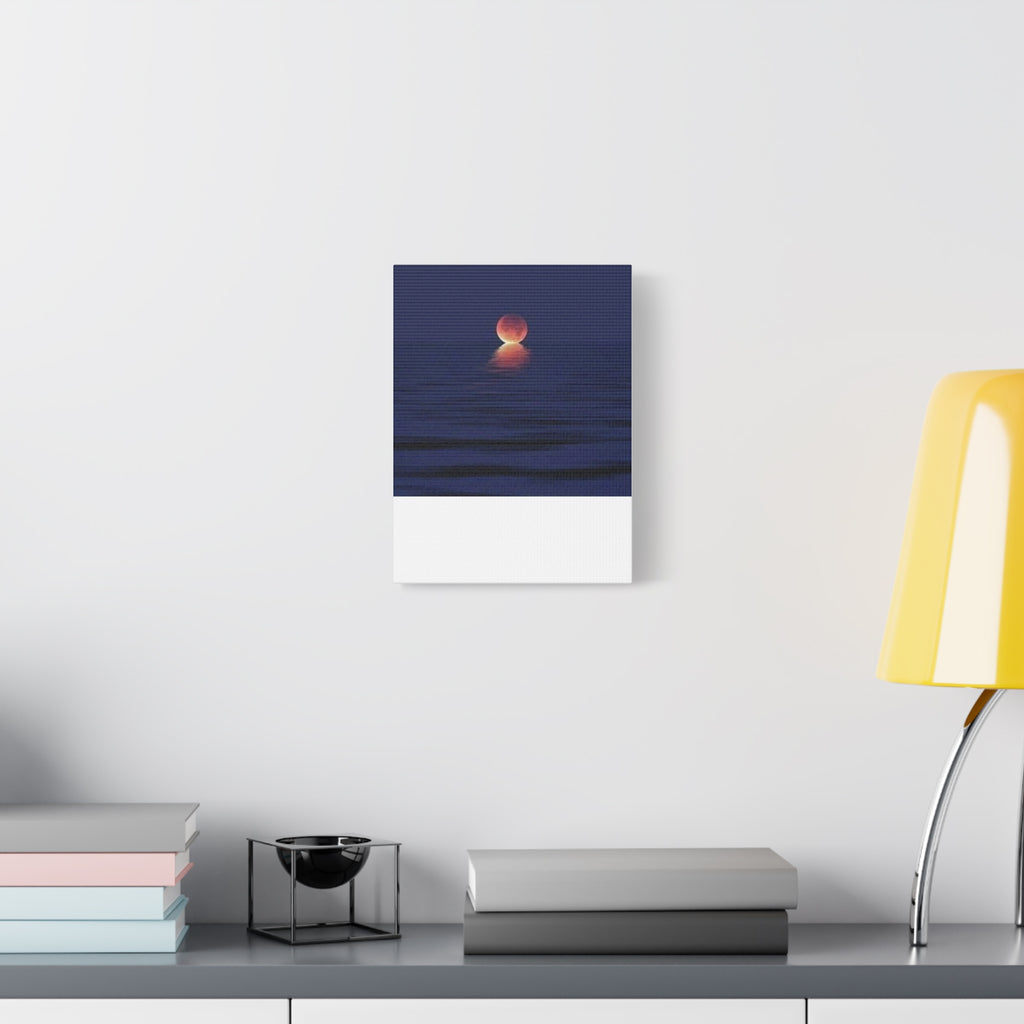 Lunar Reflection Canvas Art — Moonrise Over Calm Sea Stretched Matte Wall Art