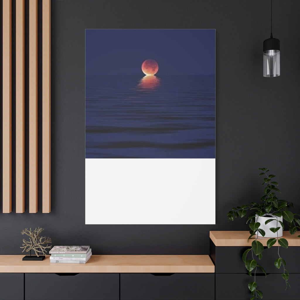 Lunar Reflection Canvas Art — Moonrise Over Calm Sea Stretched Matte Wall Art