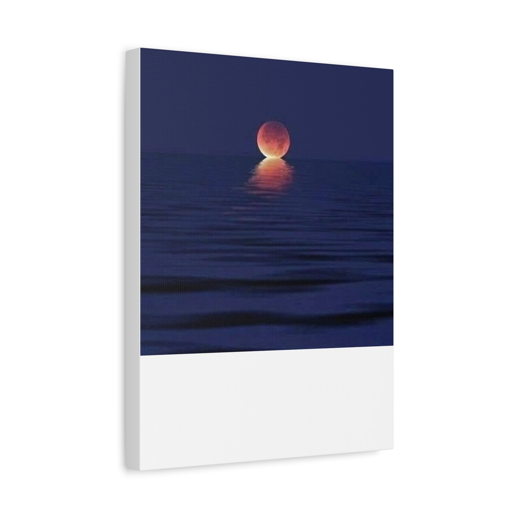 Lunar Reflection Canvas Art — Moonrise Over Calm Sea Stretched Matte Wall Art