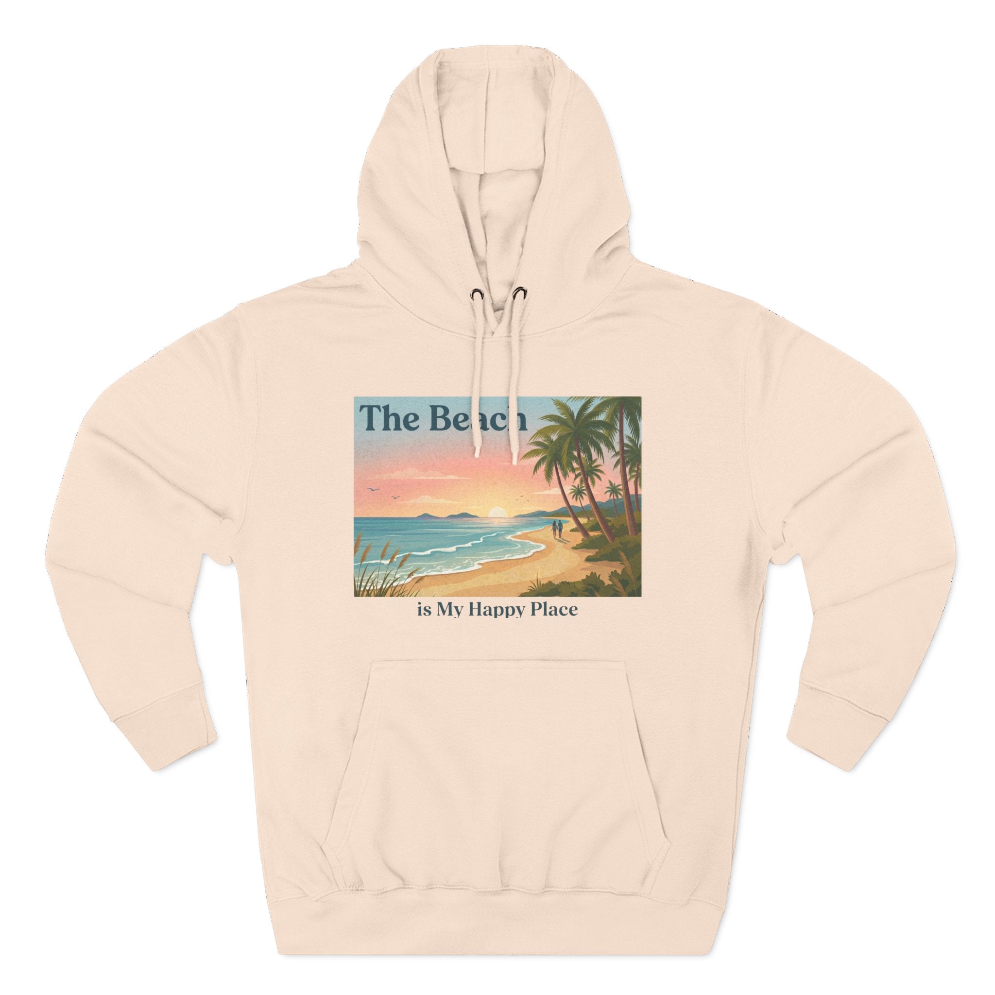 Beach Sunset Hoodie – "The Beach is My Happy Place" Coastal Palm Pullover