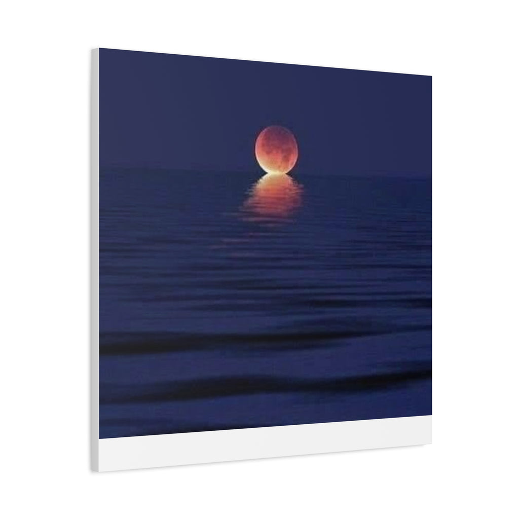 Lunar Reflection Canvas Art — Moonrise Over Calm Sea Stretched Matte Wall Art