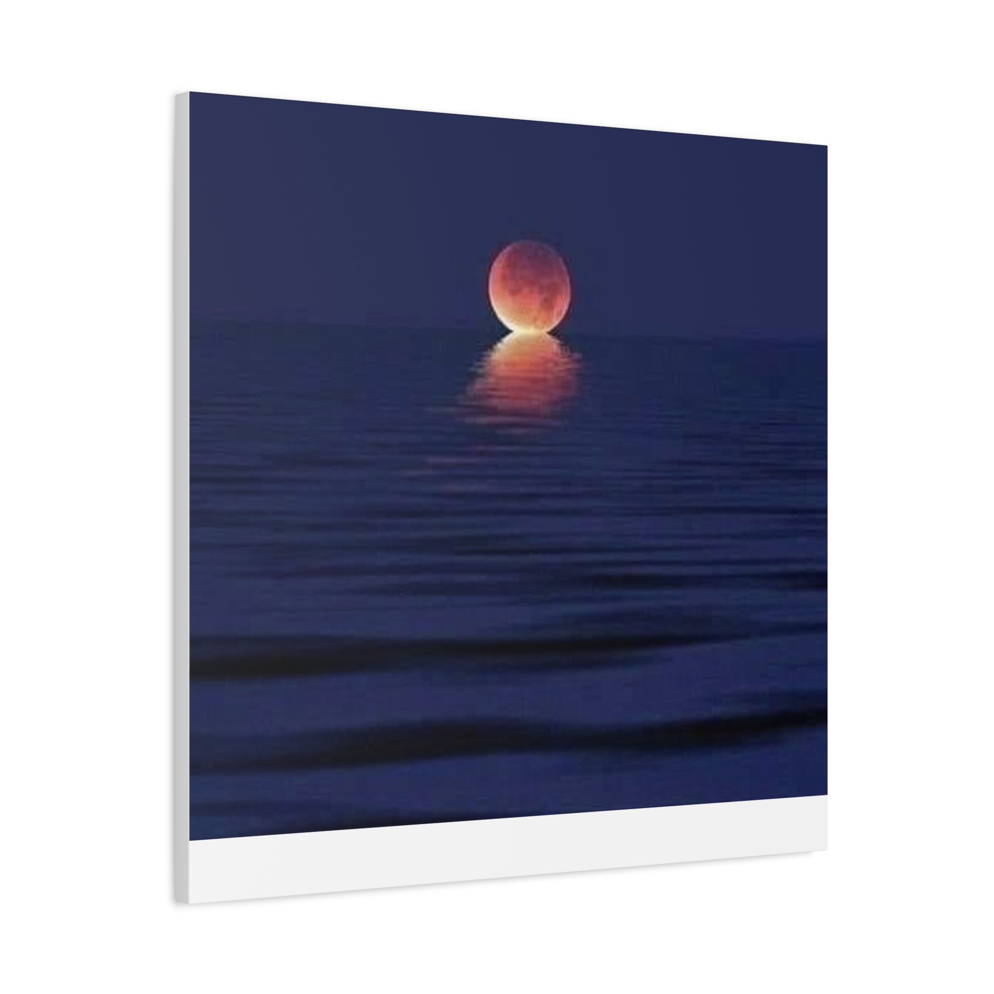 Lunar Reflection Canvas Art — Moonrise Over Calm Sea Stretched Matte Wall Art