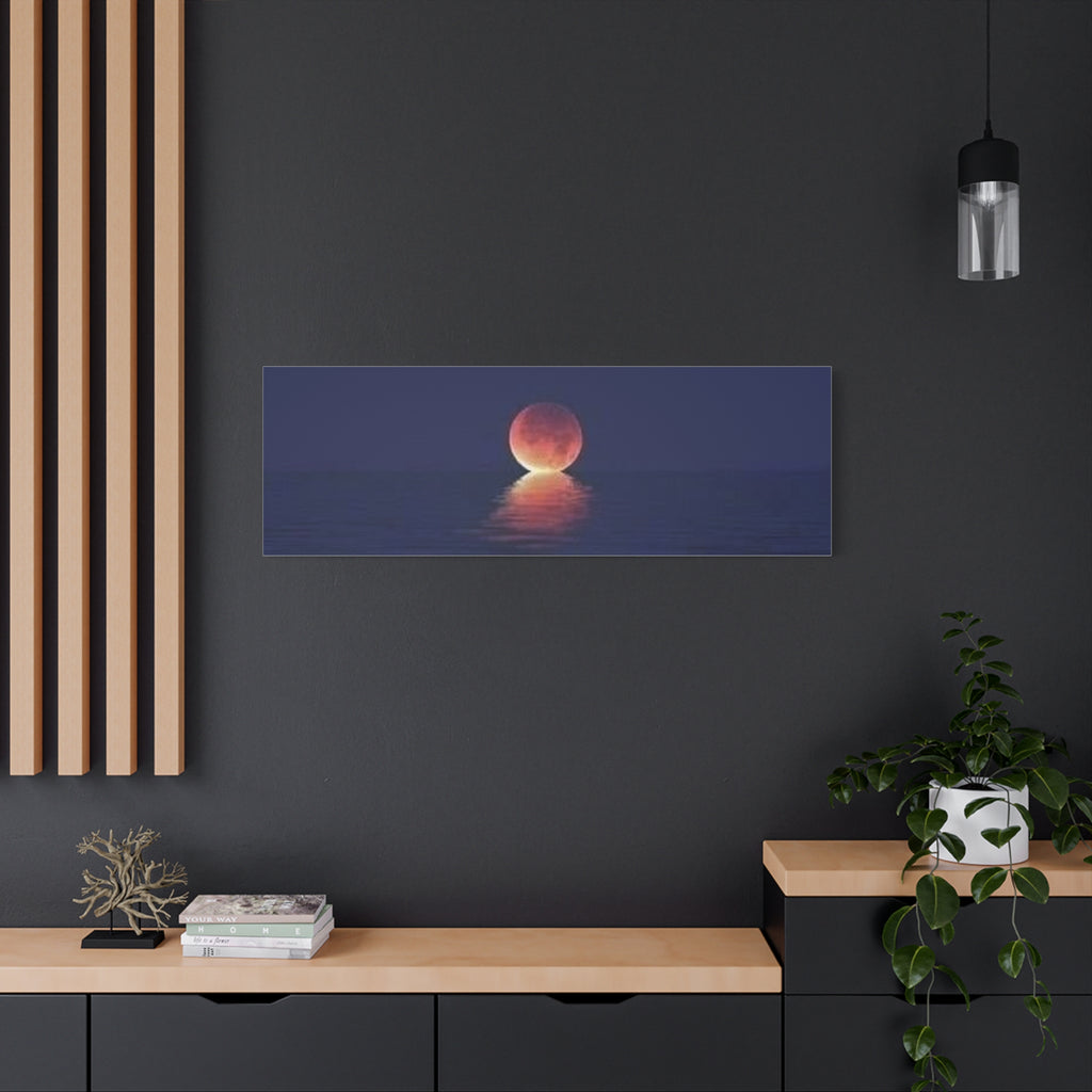 Lunar Reflection Canvas Art — Moonrise Over Calm Sea Stretched Matte Wall Art