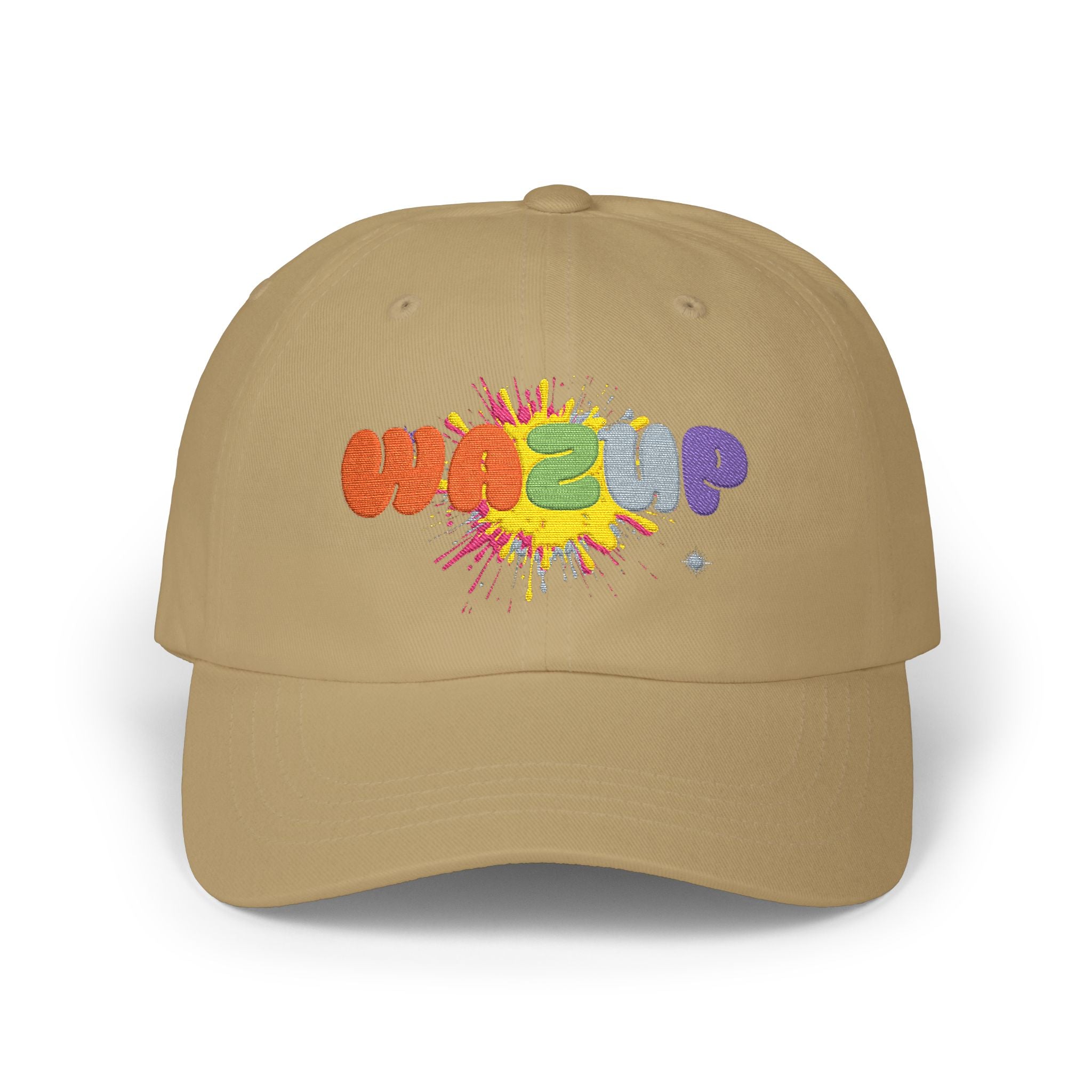 Classic Dad Cap — 'WAZUP' Rainbow Splash Embroidered Baseball Hat