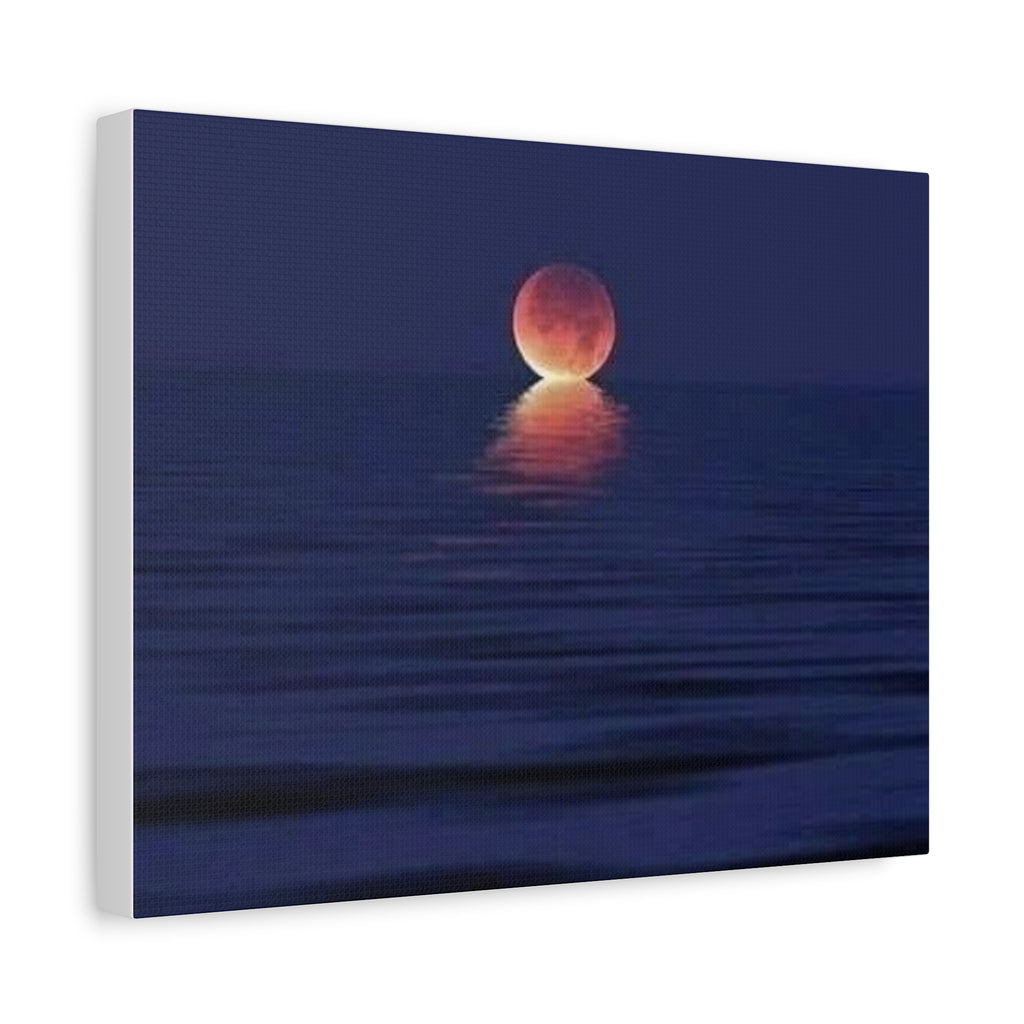 Lunar Reflection Canvas Art — Moonrise Over Calm Sea Stretched Matte Wall Art