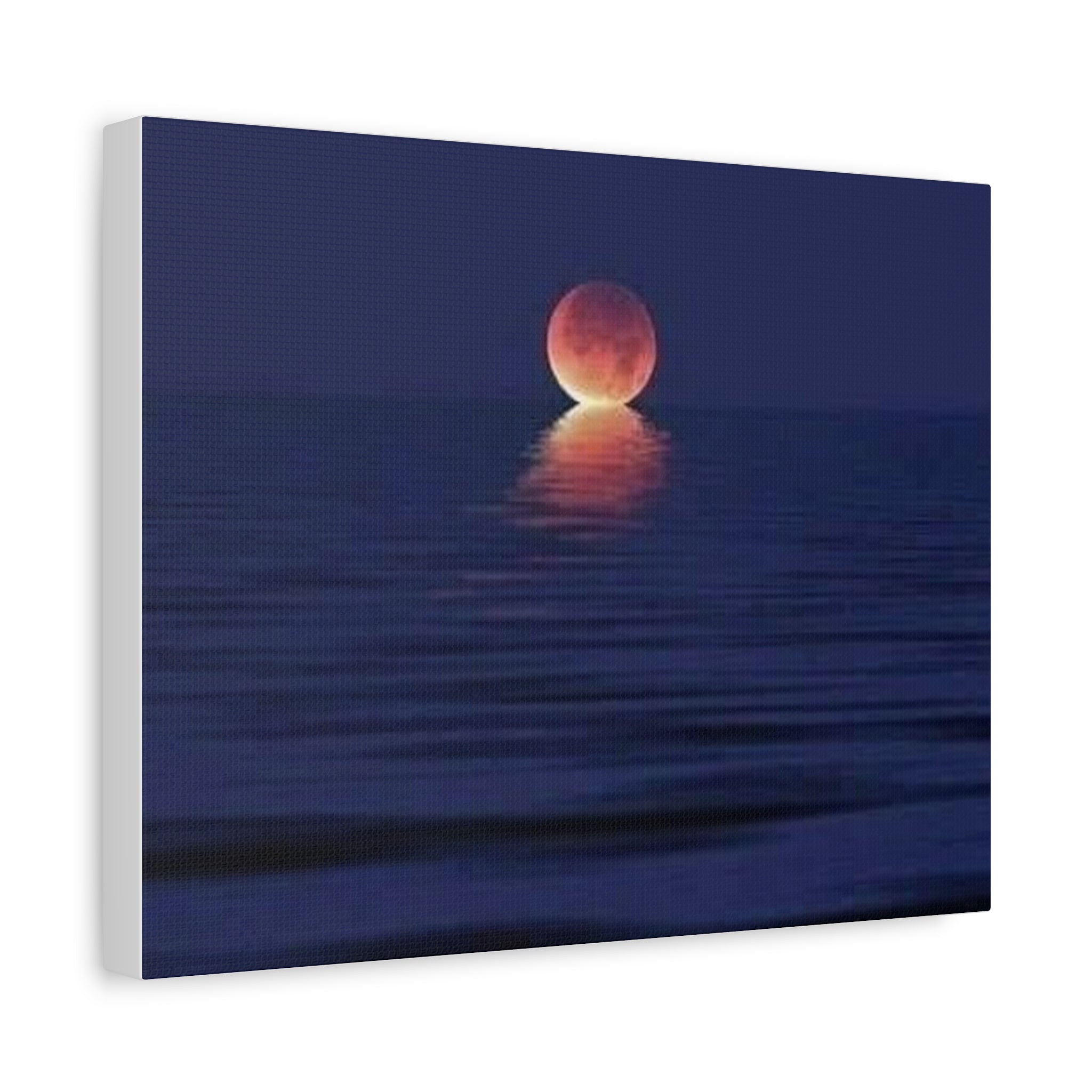 Lunar Reflection Canvas Art — Moonrise Over Calm Sea Stretched Matte Wall Art