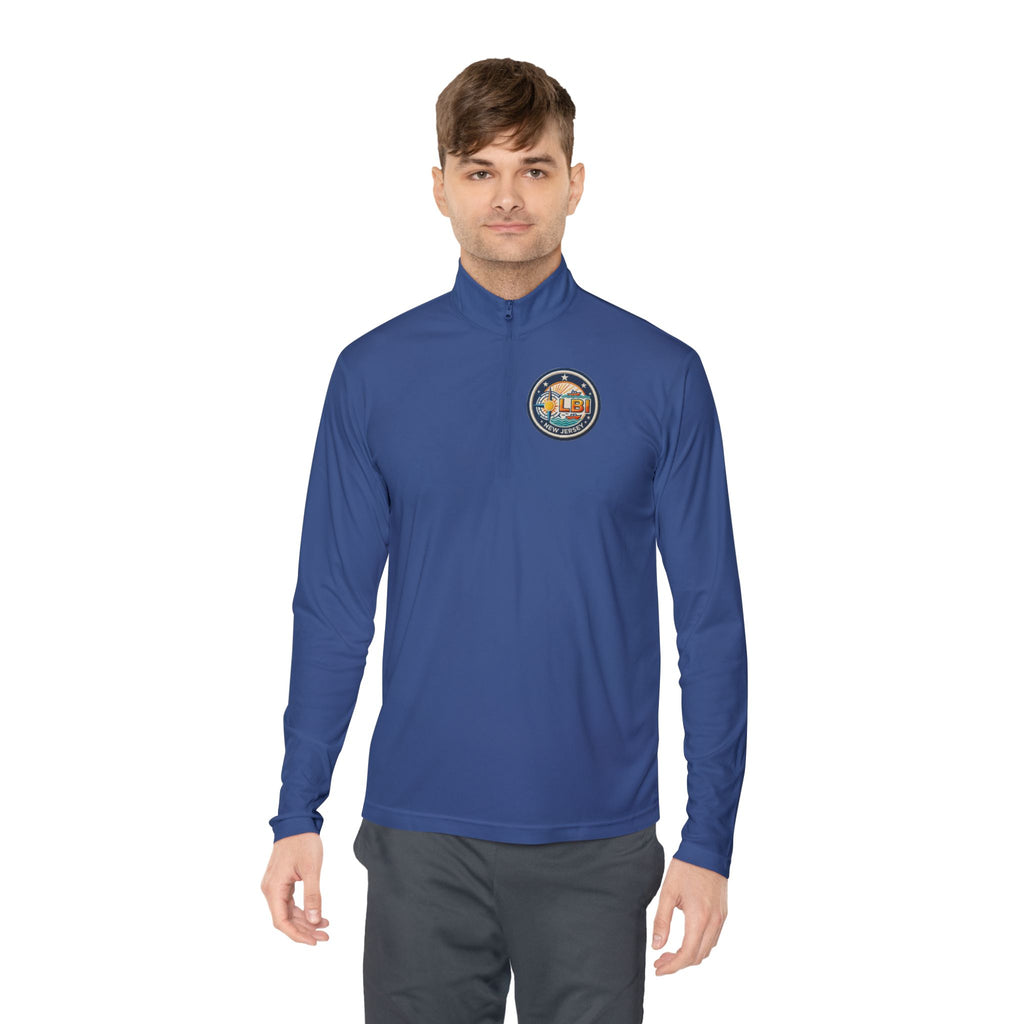 LBI Logo Cozy Crew Quarter-Zip Pullover — Retro Sunset