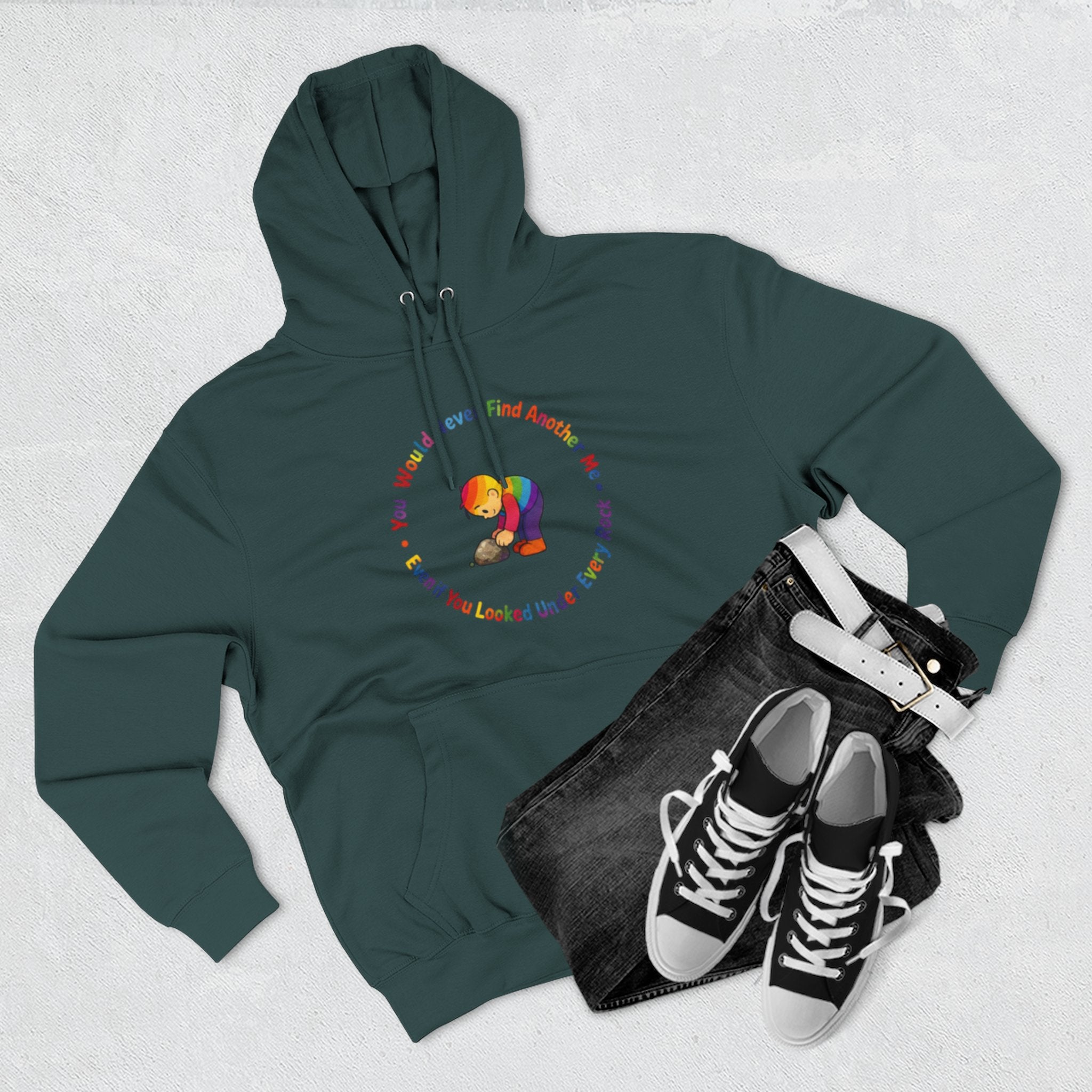 Rainbow Sloth Hoodie — “If You Wouldn’t Find Anyone, You’d Be Looked Under Every Rock” Cozy Graphic Pullover