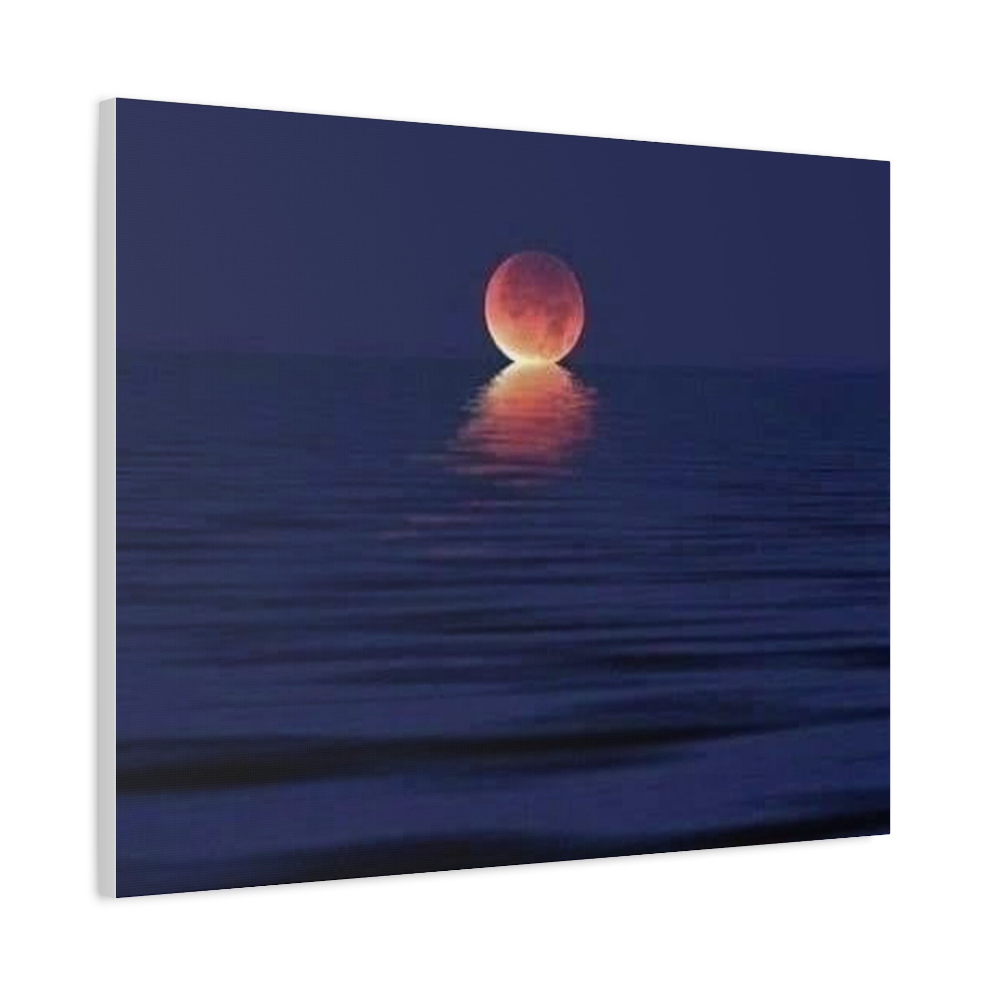 Lunar Reflection Canvas Art — Moonrise Over Calm Sea Stretched Matte Wall Art