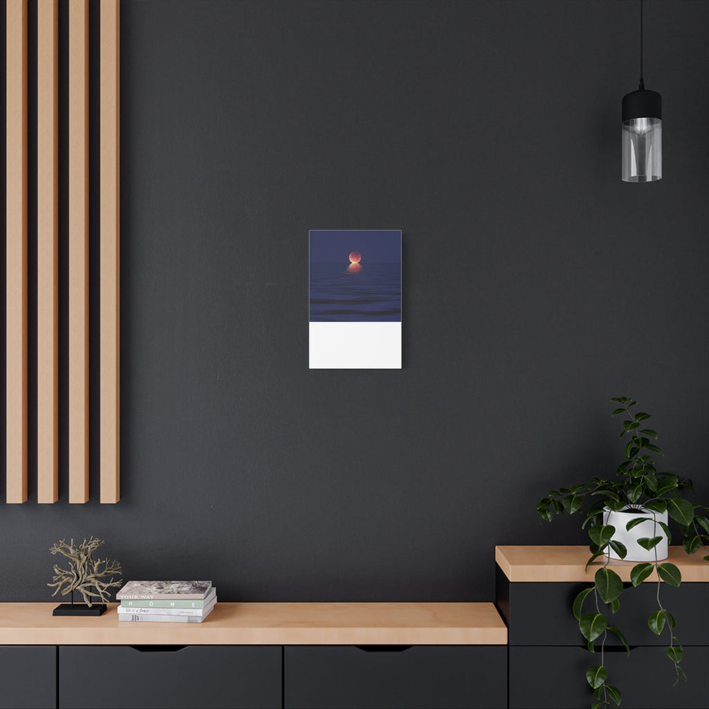 Lunar Reflection Canvas Art — Moonrise Over Calm Sea Stretched Matte Wall Art