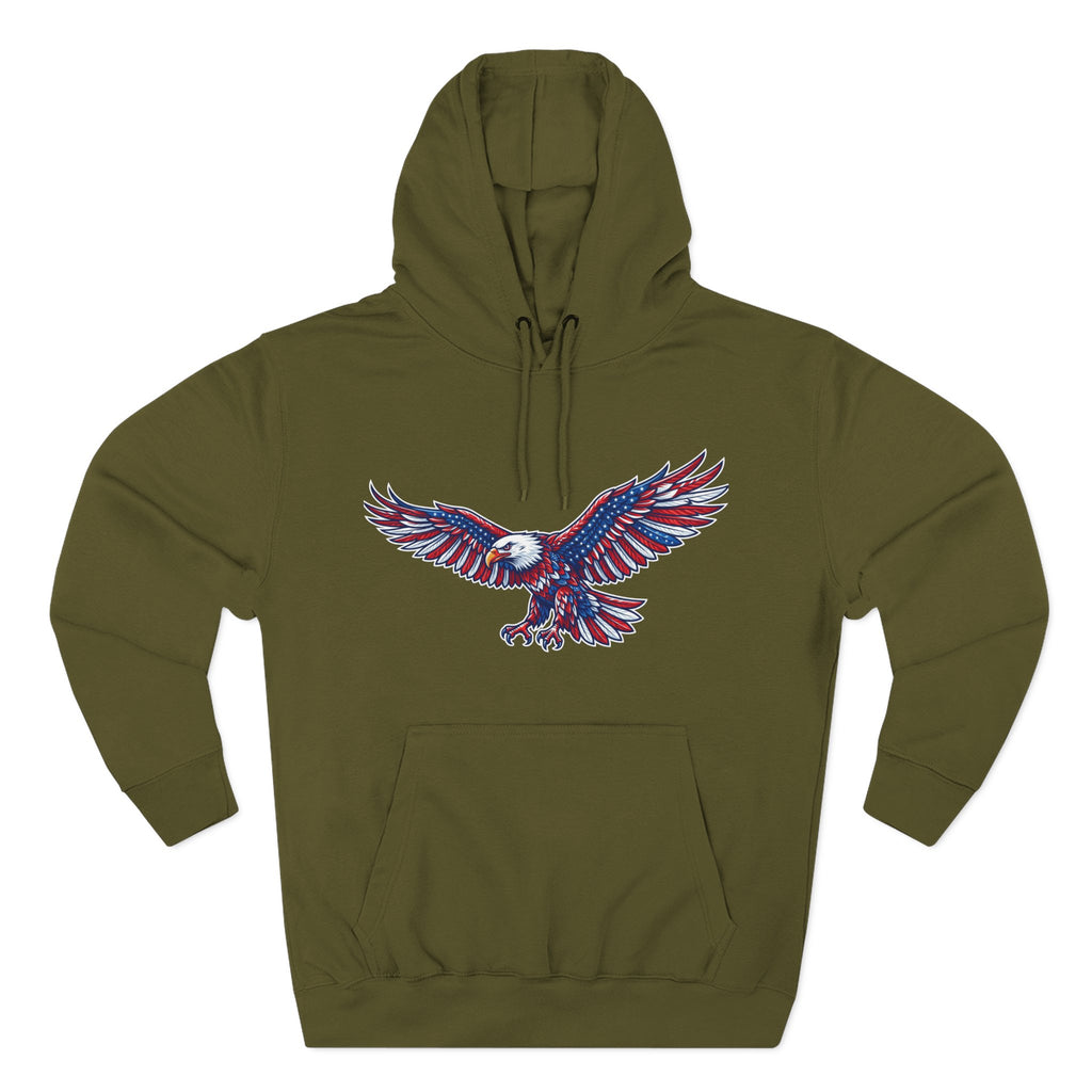 Eagle Flight Hoodie — Patriotic Red & Blue Soaring Eagle Graphic