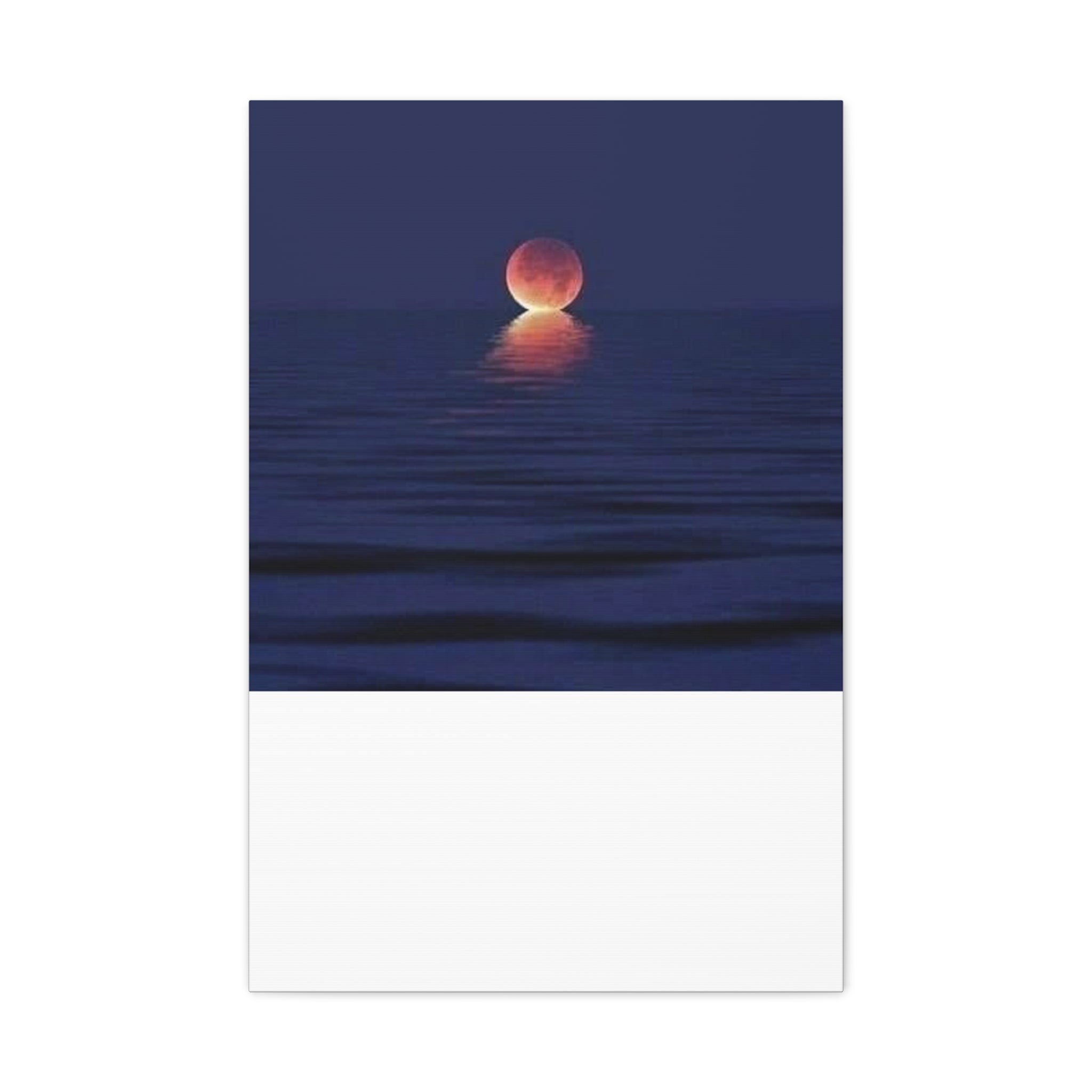 Lunar Reflection Canvas Art — Moonrise Over Calm Sea Stretched Matte Wall Art