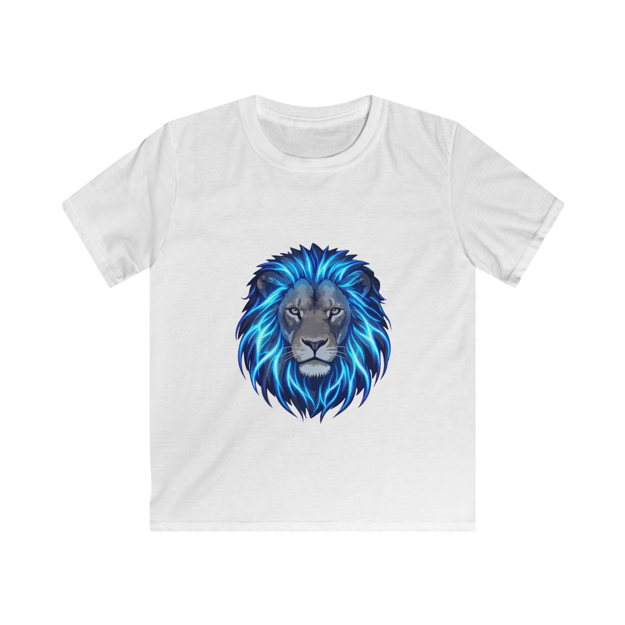 Kids Lion T‑Shirt — Blue Neon Mane Graphic Tee for Boys & Girls