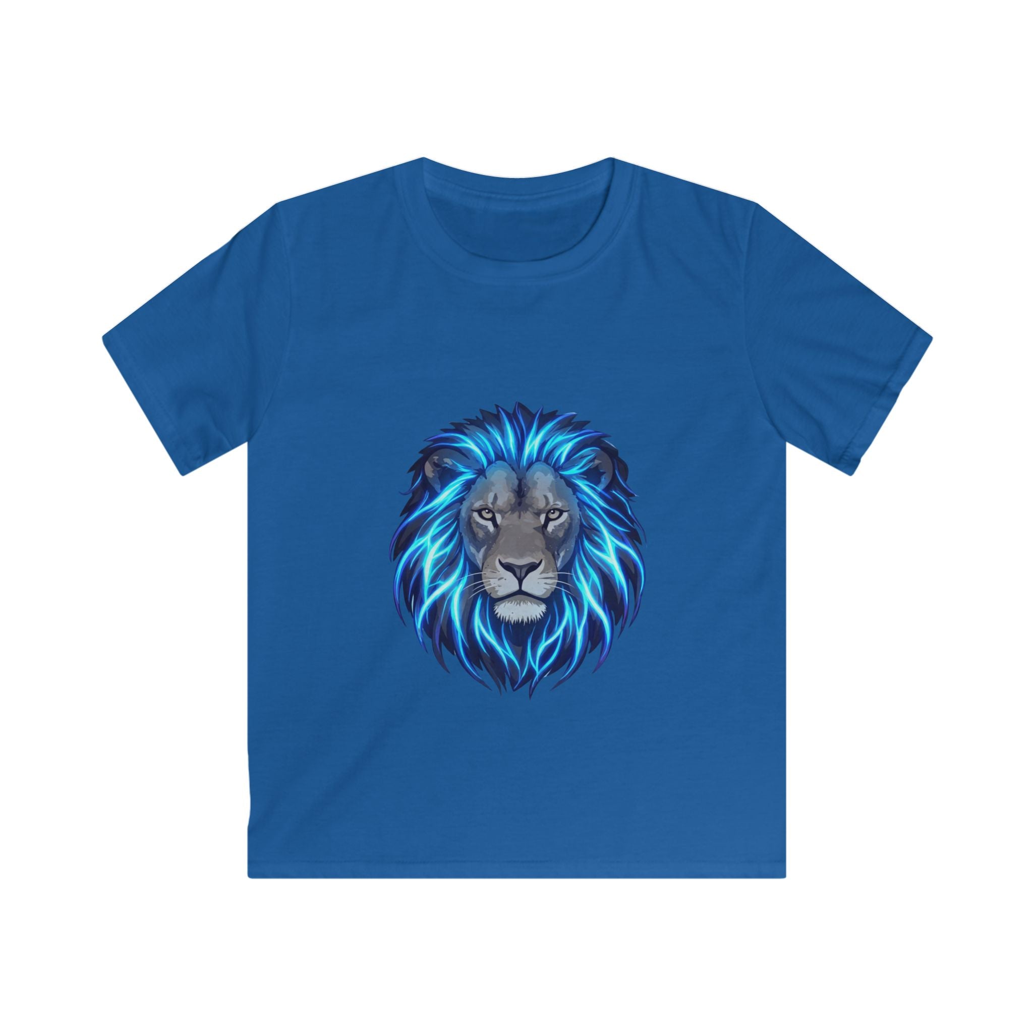 Kids Lion T‑Shirt — Blue Neon Mane Graphic Tee for Boys & Girls
