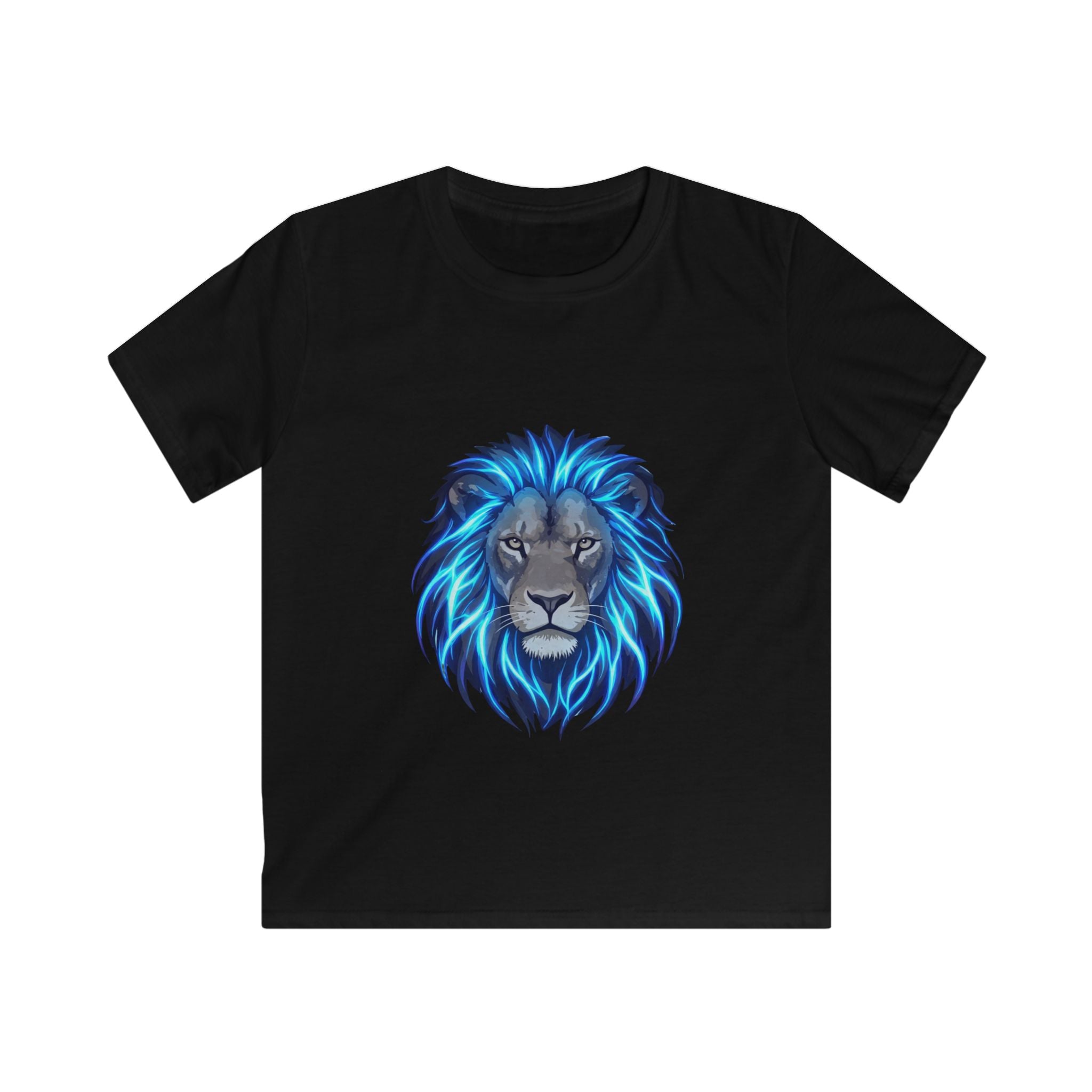 Kids Lion T‑Shirt — Blue Neon Mane Graphic Tee for Boys & Girls