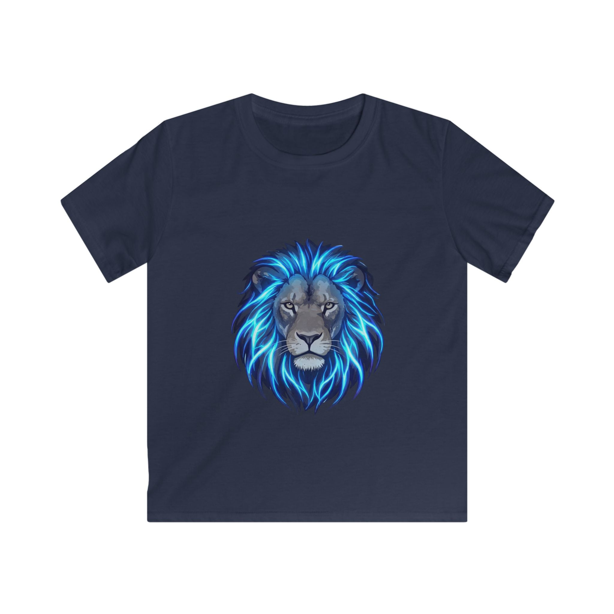 Kids Lion T‑Shirt — Blue Neon Mane Graphic Tee for Boys & Girls