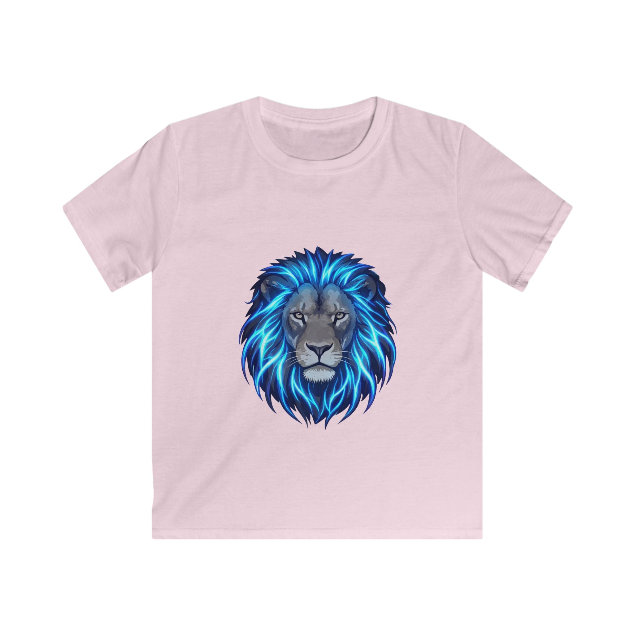 Kids Lion T‑Shirt — Blue Neon Mane Graphic Tee for Boys & Girls