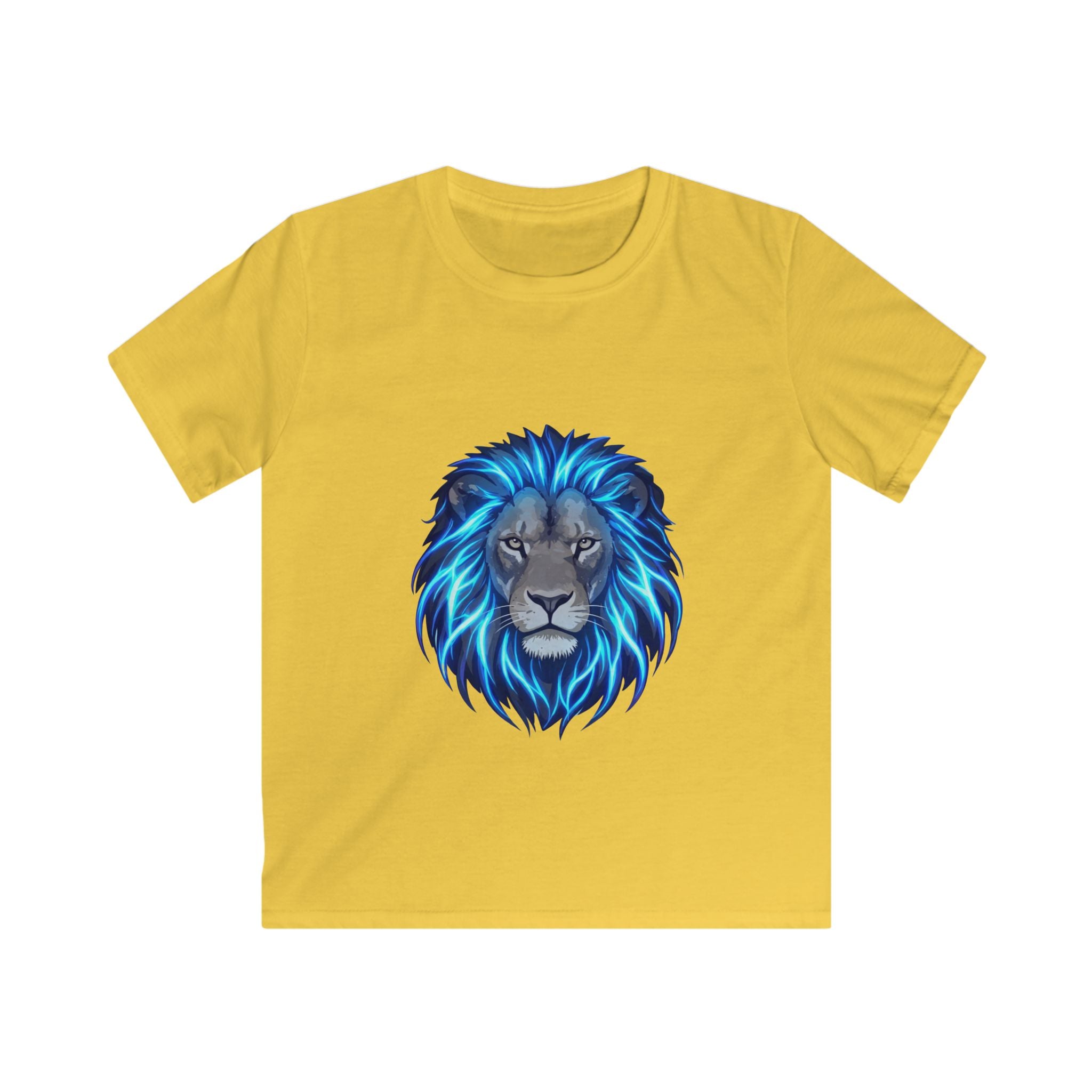 Kids Lion T‑Shirt — Blue Neon Mane Graphic Tee for Boys & Girls