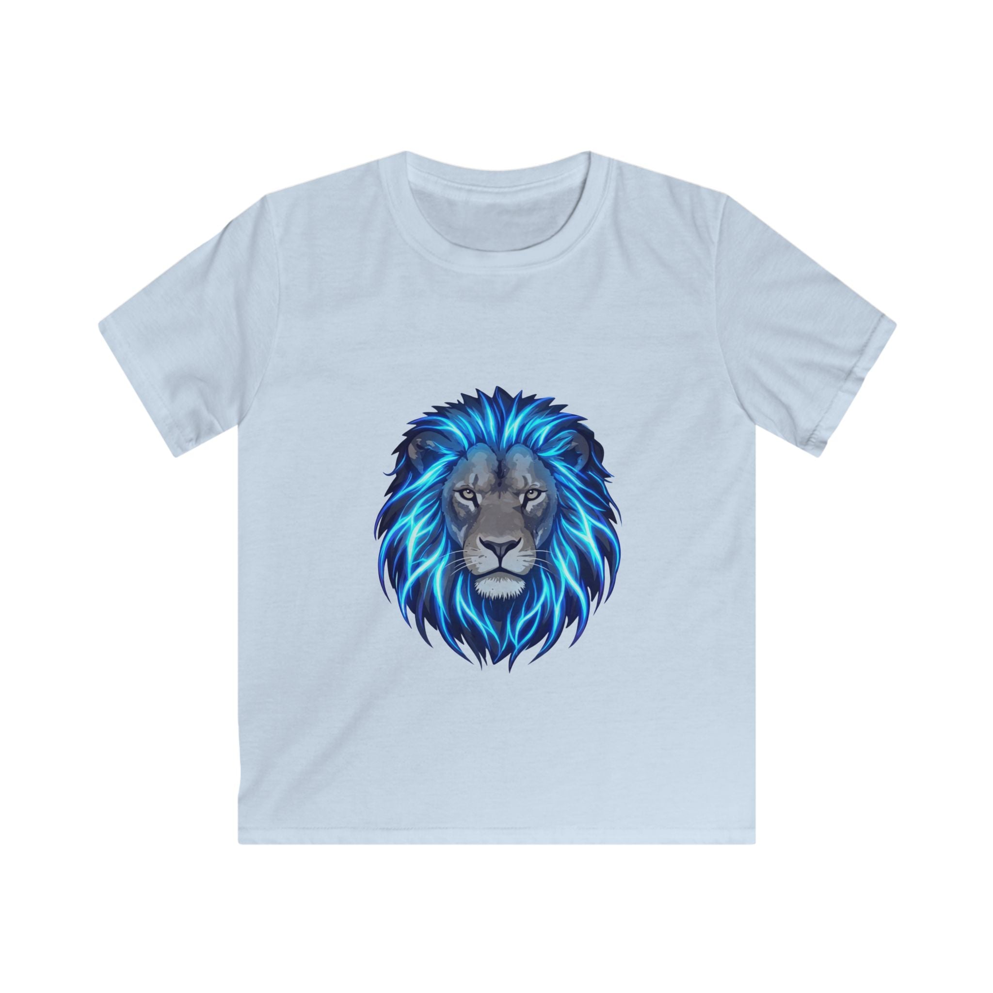 Kids Lion T‑Shirt — Blue Neon Mane Graphic Tee for Boys & Girls