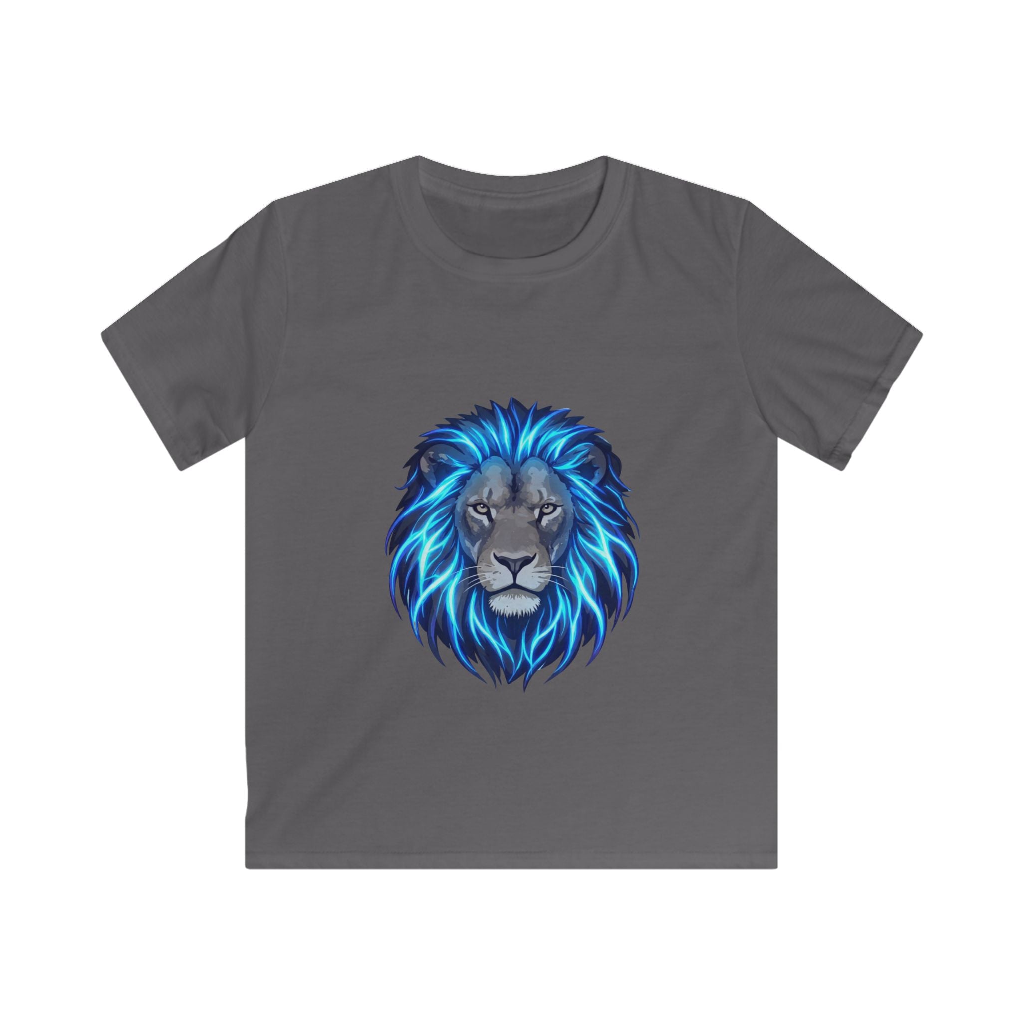 Kids Lion T‑Shirt — Blue Neon Mane Graphic Tee for Boys & Girls