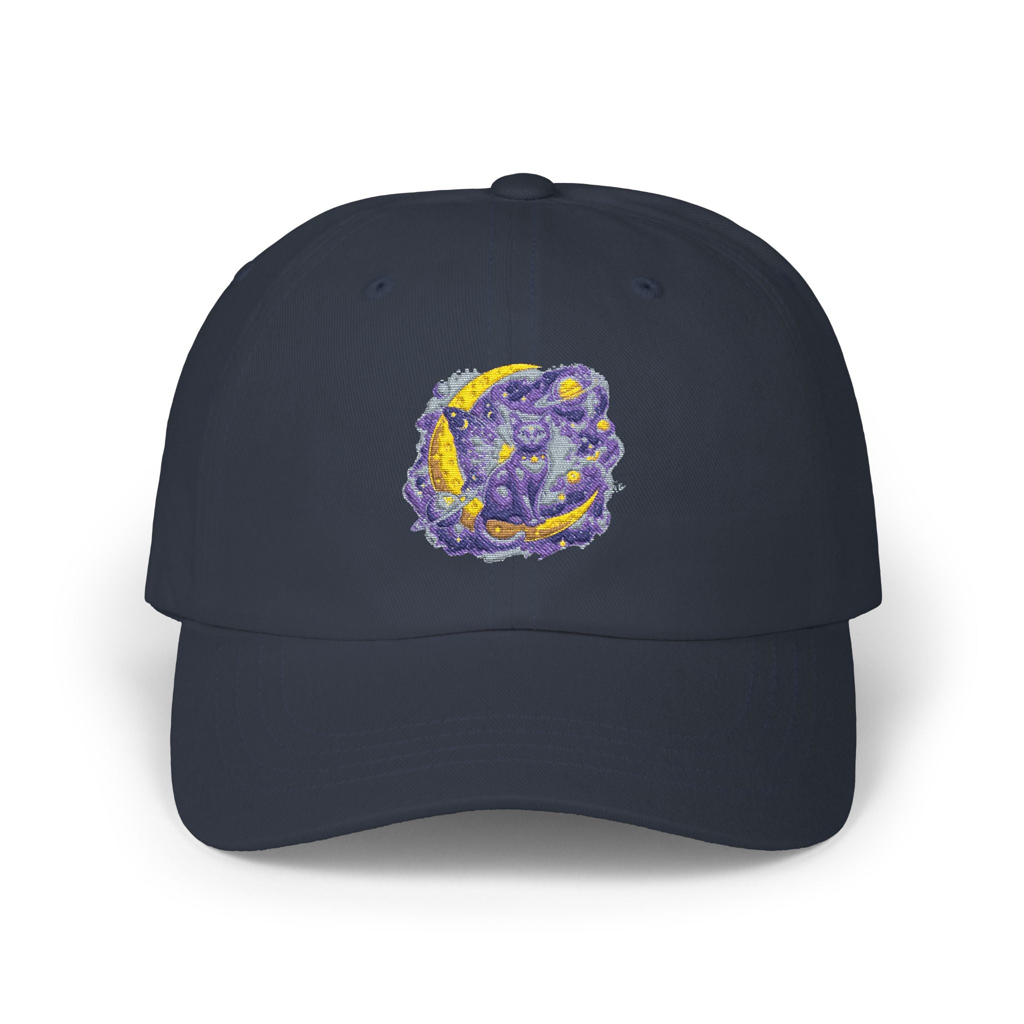 Dad Cap — Embroidered Purple & Gold Abstract Patch