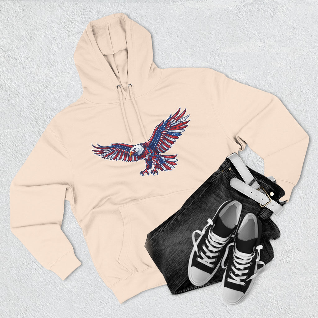 Eagle Flight Hoodie — Patriotic Red & Blue Soaring Eagle Graphic