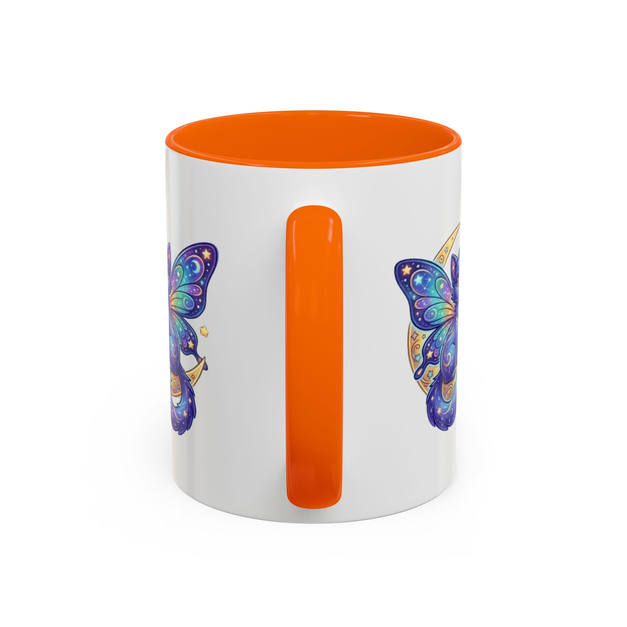 Cosmic Kitty Accent Coffee Mug — Magical Moon & Planets Cat Design (11/15oz)