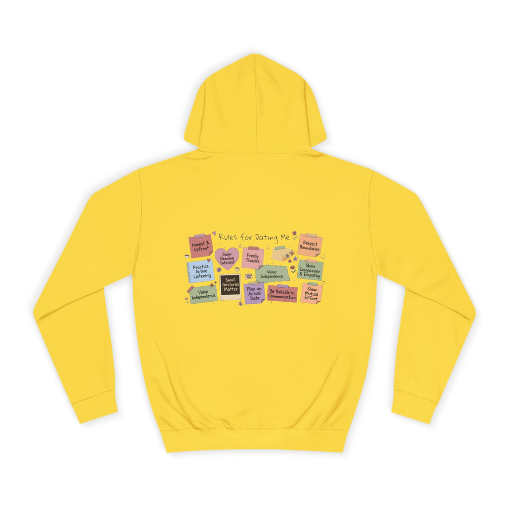College Hoodie — Retro Sticky Notes Back Print, Cute Study Vibes