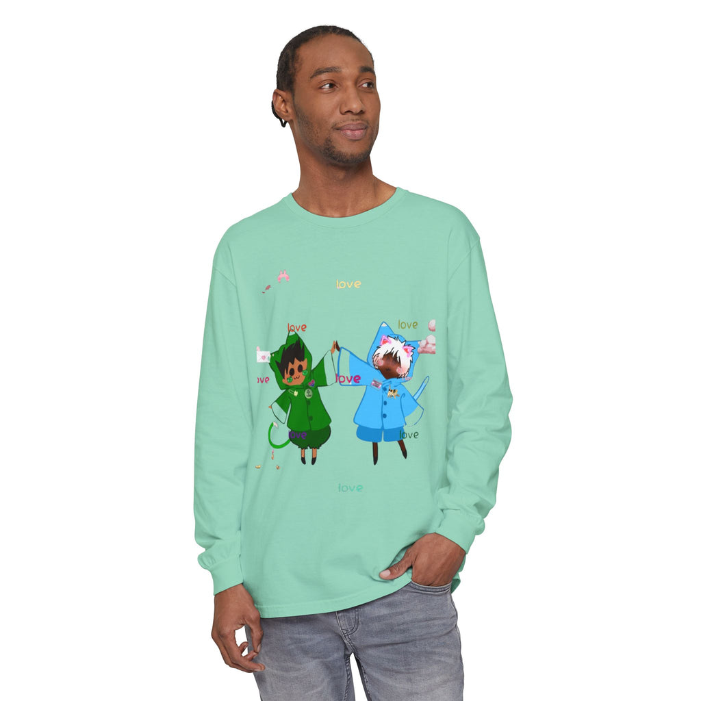 Cute Rainbow Cats Holding Hands Long Sleeve Tee – "Love" Graphic