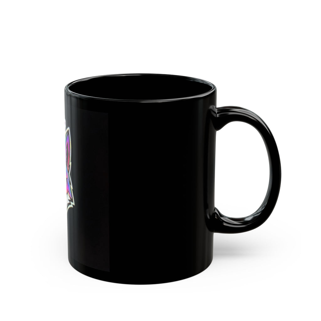 Neon Fox Mug — Colorful Fox Head with Japanese 'Wild' Kanji, Black Coffee Cup (11oz/15oz)