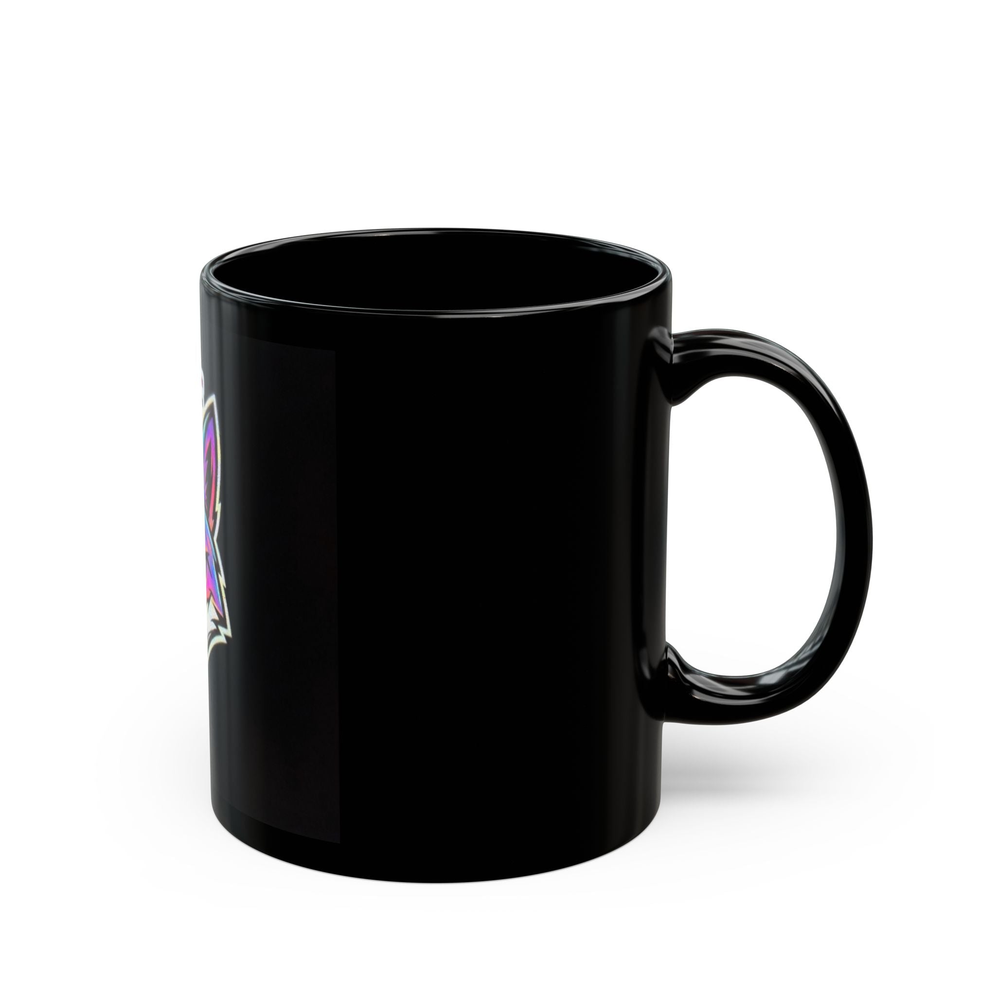 Neon Fox Mug — Colorful Fox Head with Japanese 'Wild' Kanji, Black Coffee Cup (11oz/15oz)