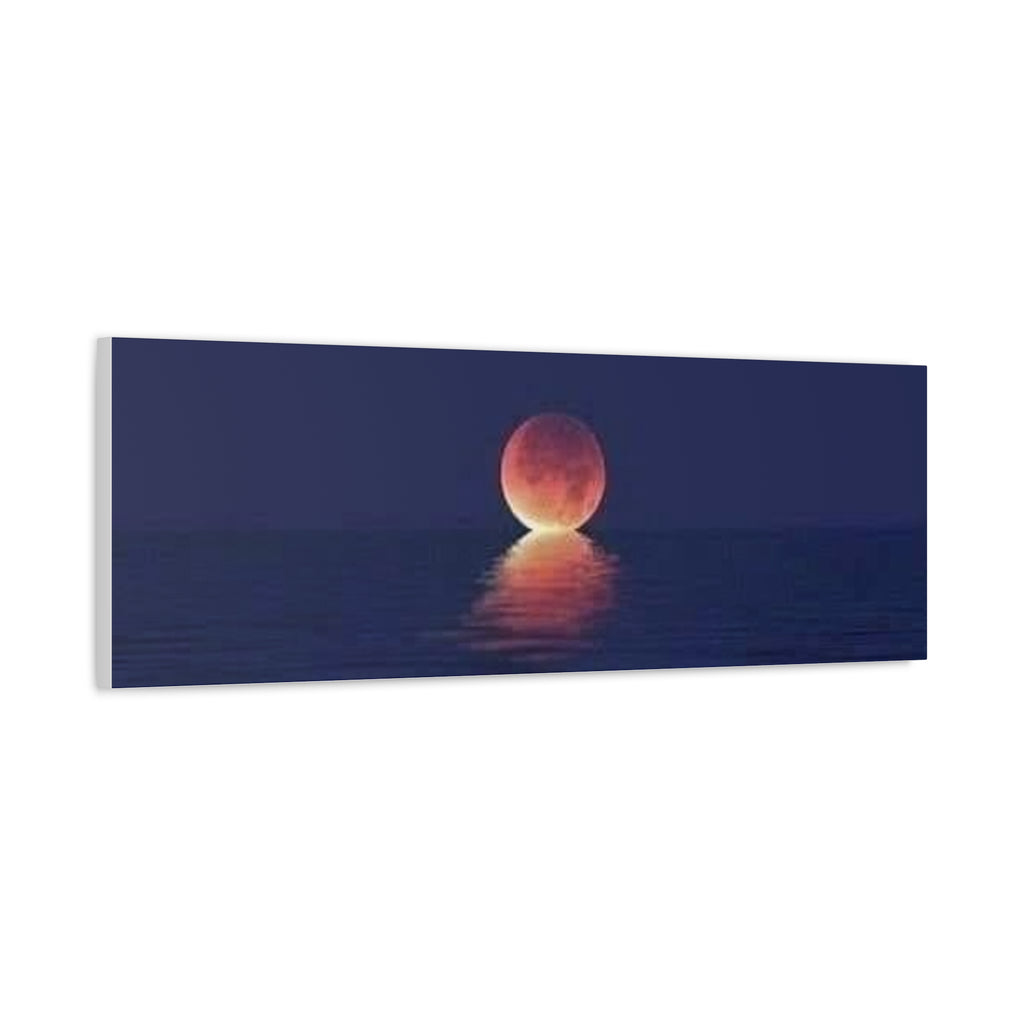 Lunar Reflection Canvas Art — Moonrise Over Calm Sea Stretched Matte Wall Art