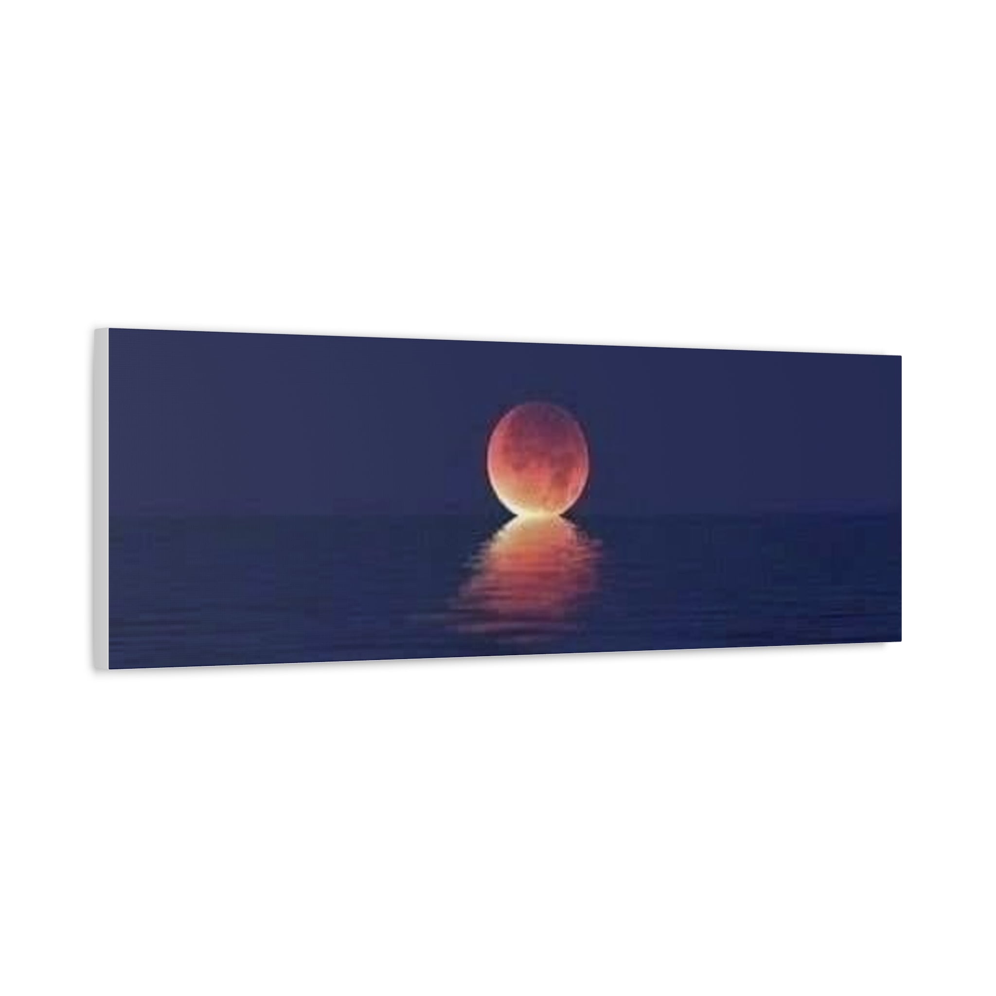Lunar Reflection Canvas Art — Moonrise Over Calm Sea Stretched Matte Wall Art