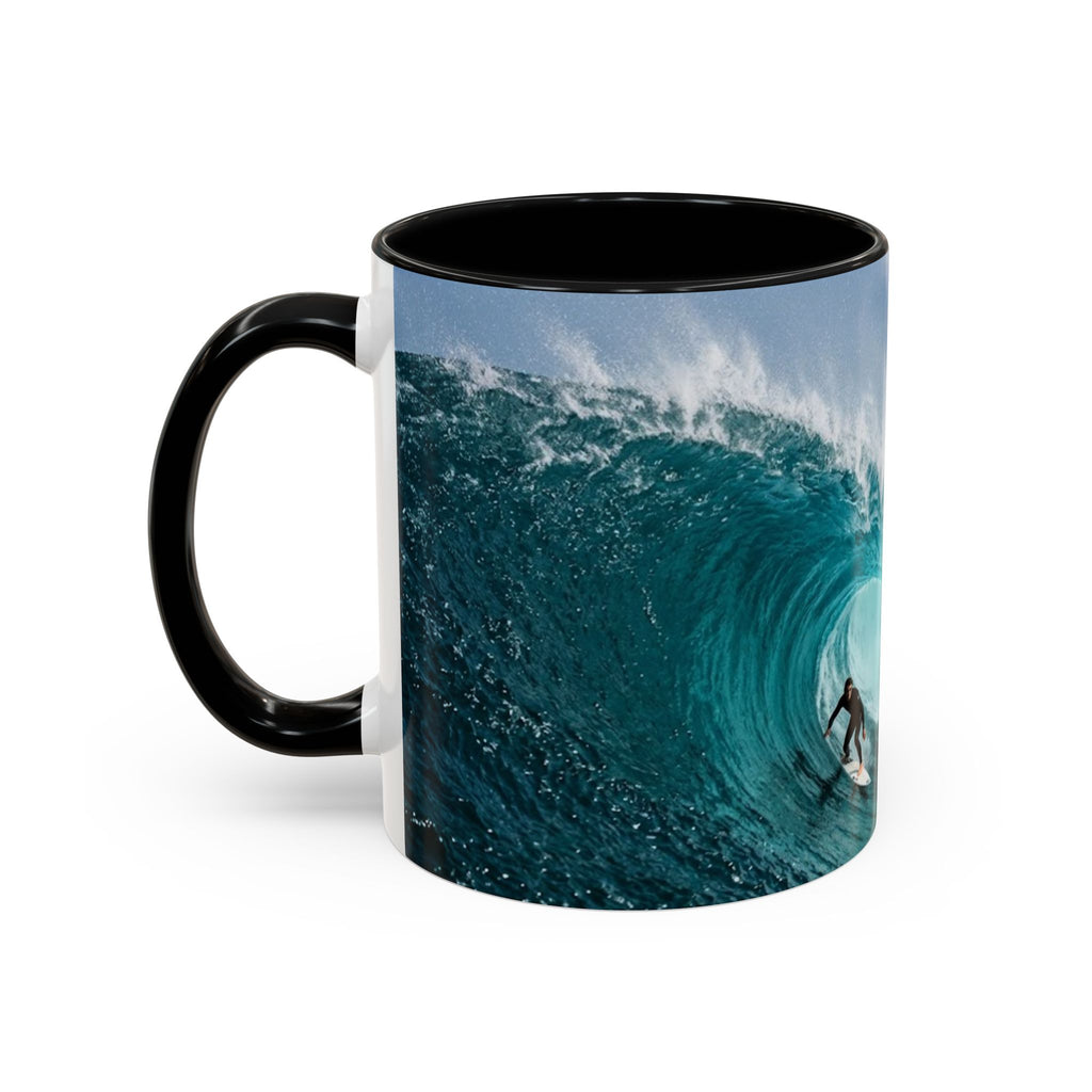 Surfing Wave Accent Coffee Mug — Ocean Beach Surfboard Photo 11/15oz