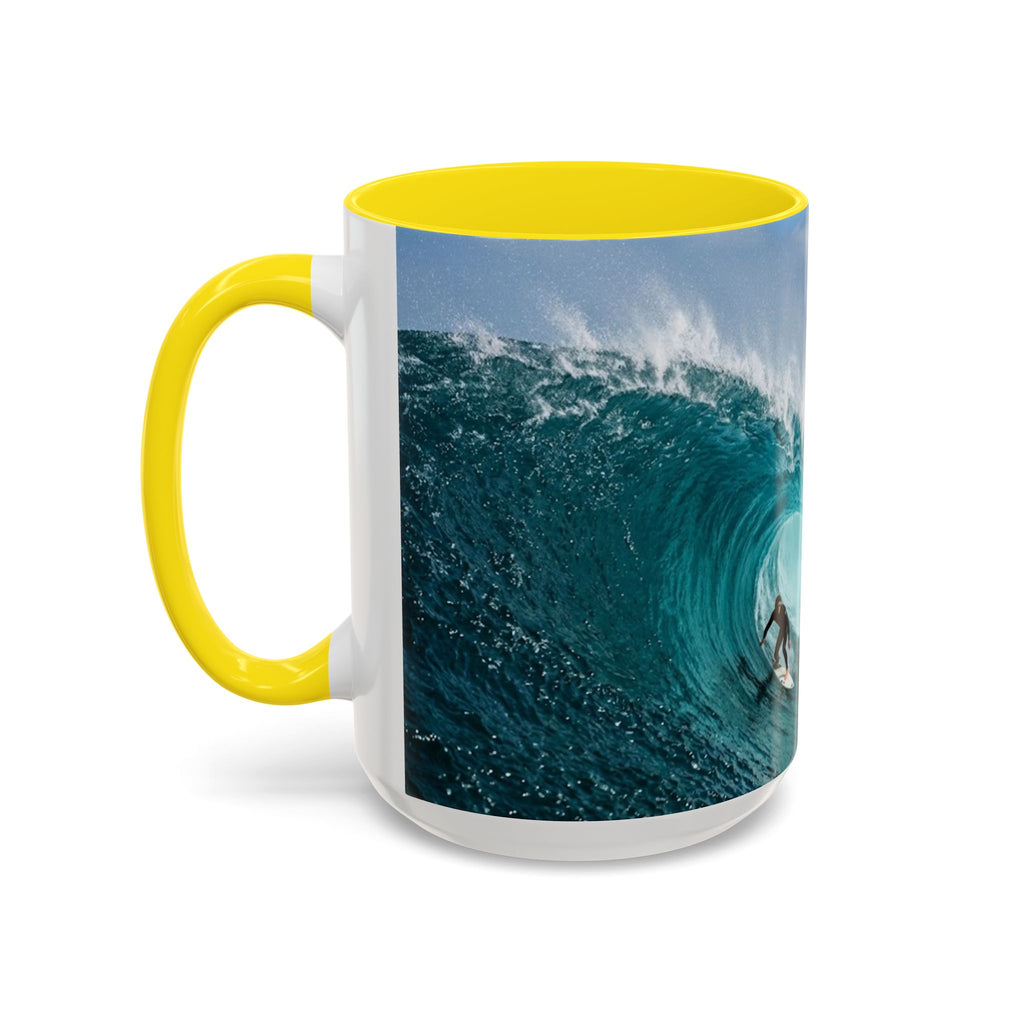 Surfing Wave Accent Coffee Mug — Ocean Beach Surfboard Photo 11/15oz